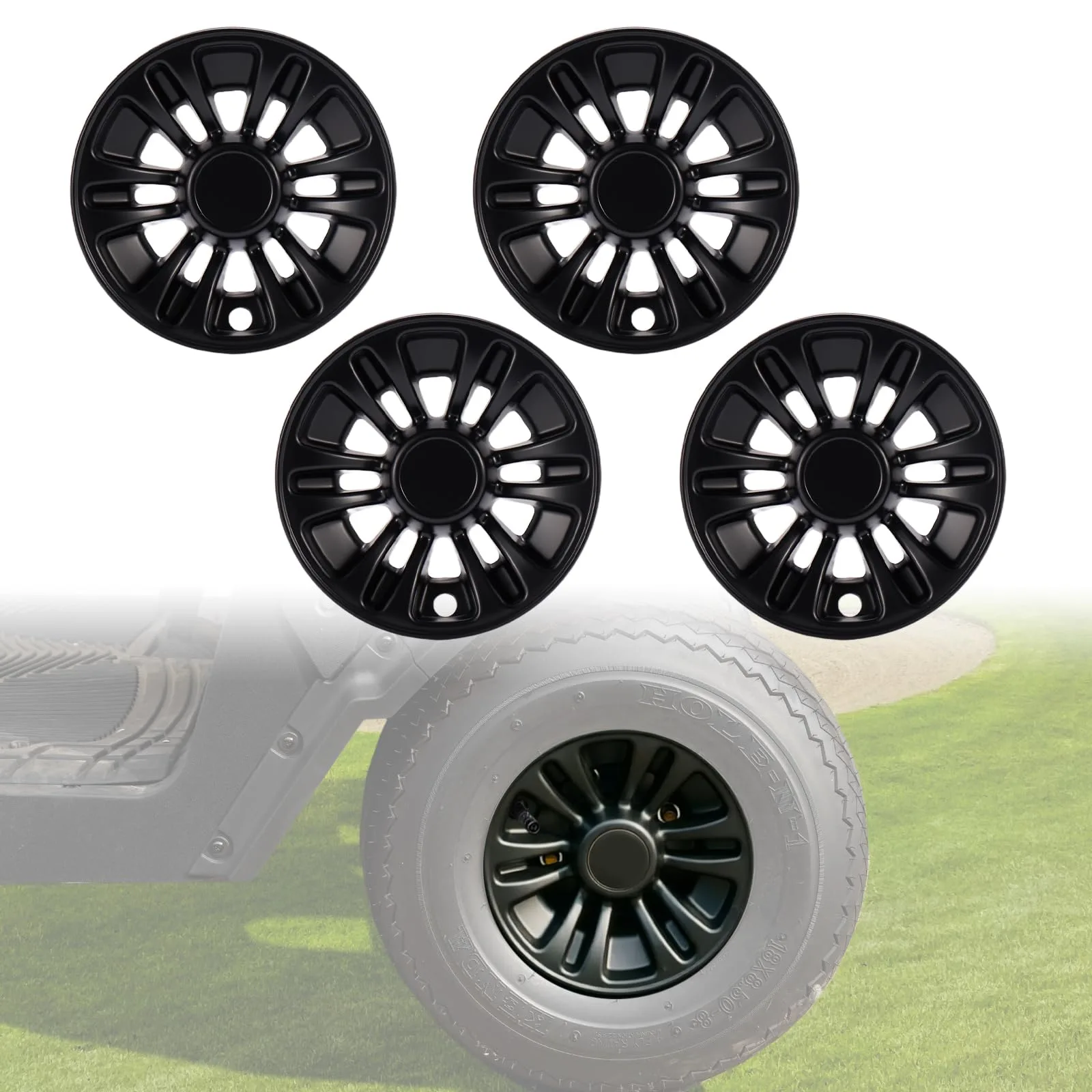 Dacalo Golf Cart 8-Inch Wheel Covers, Matte Black, 4-Piece