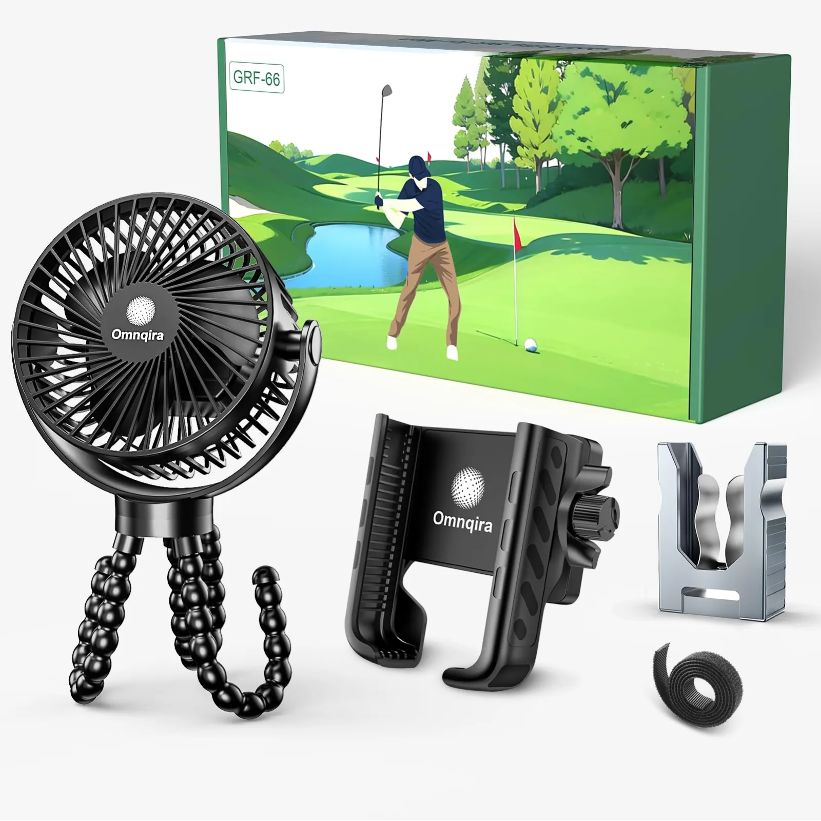 Omnqira 3-in-1 Golf Cart Accessories Gift Set — Fan, Magnetic Phone Mount, Clip