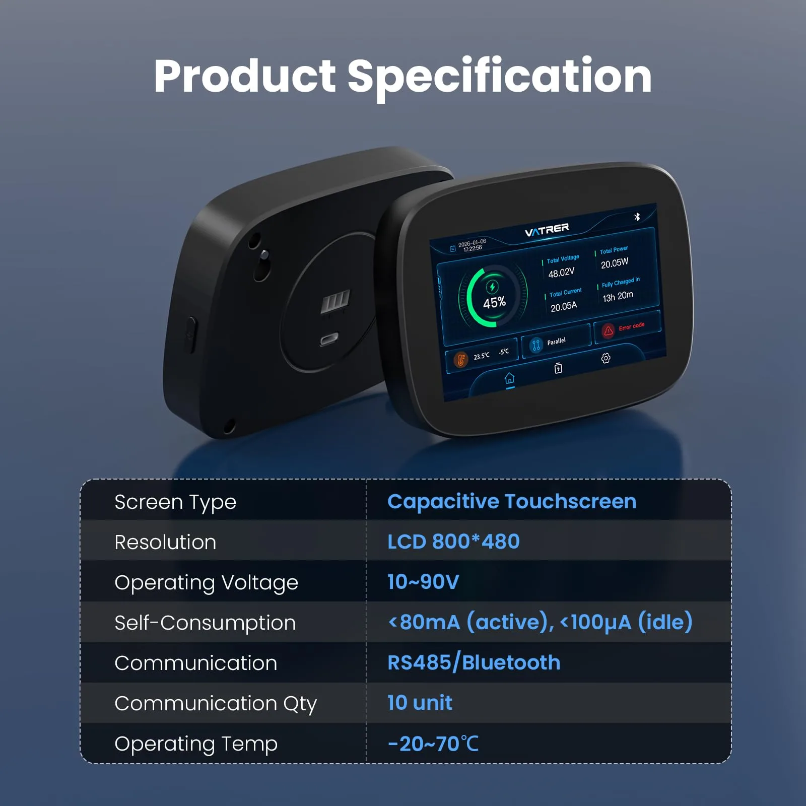 VATRER POWER 10V–90V Smart Battery Monitor Display image 2