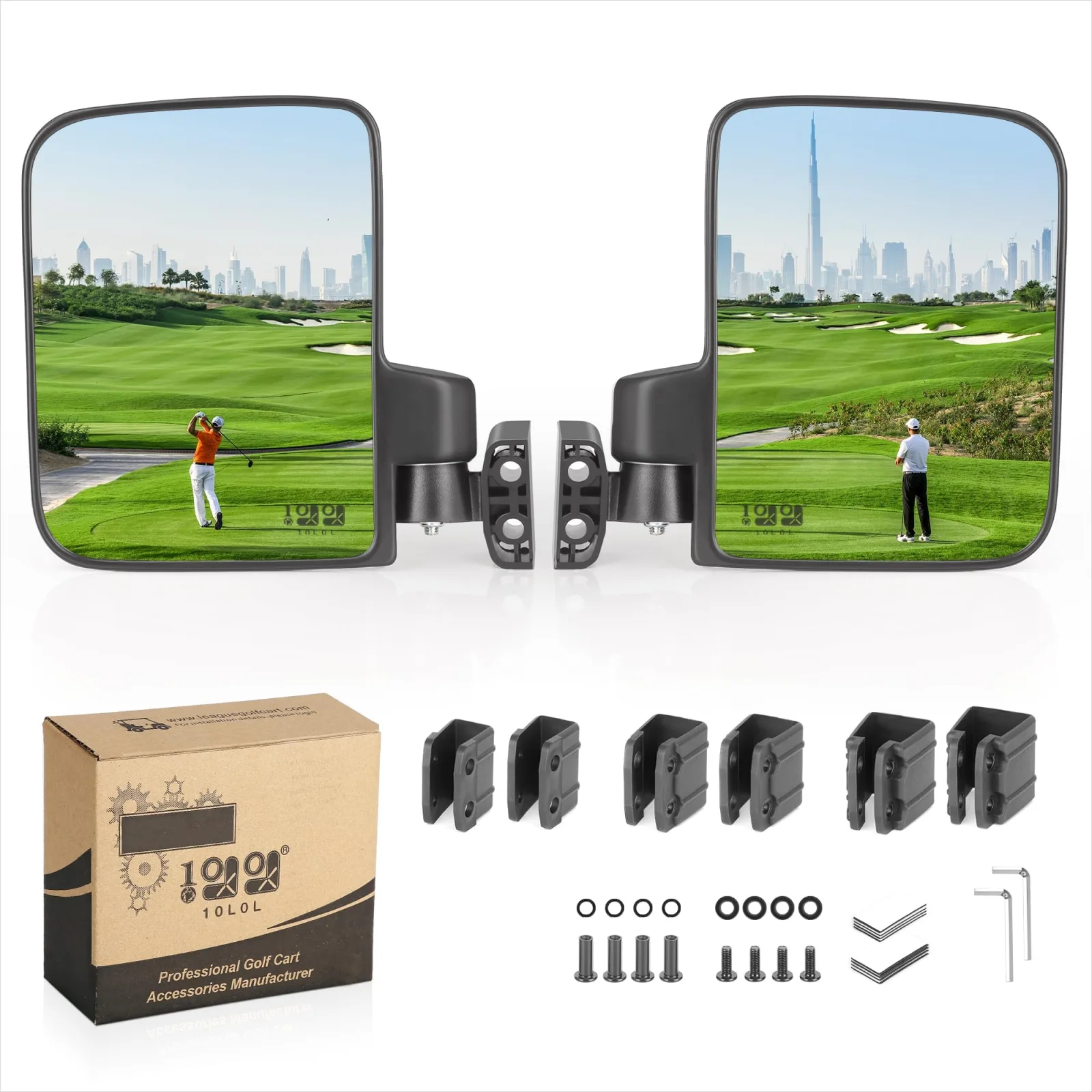 10L0L 00028-D No-Drill Golf Cart Side Mirrors