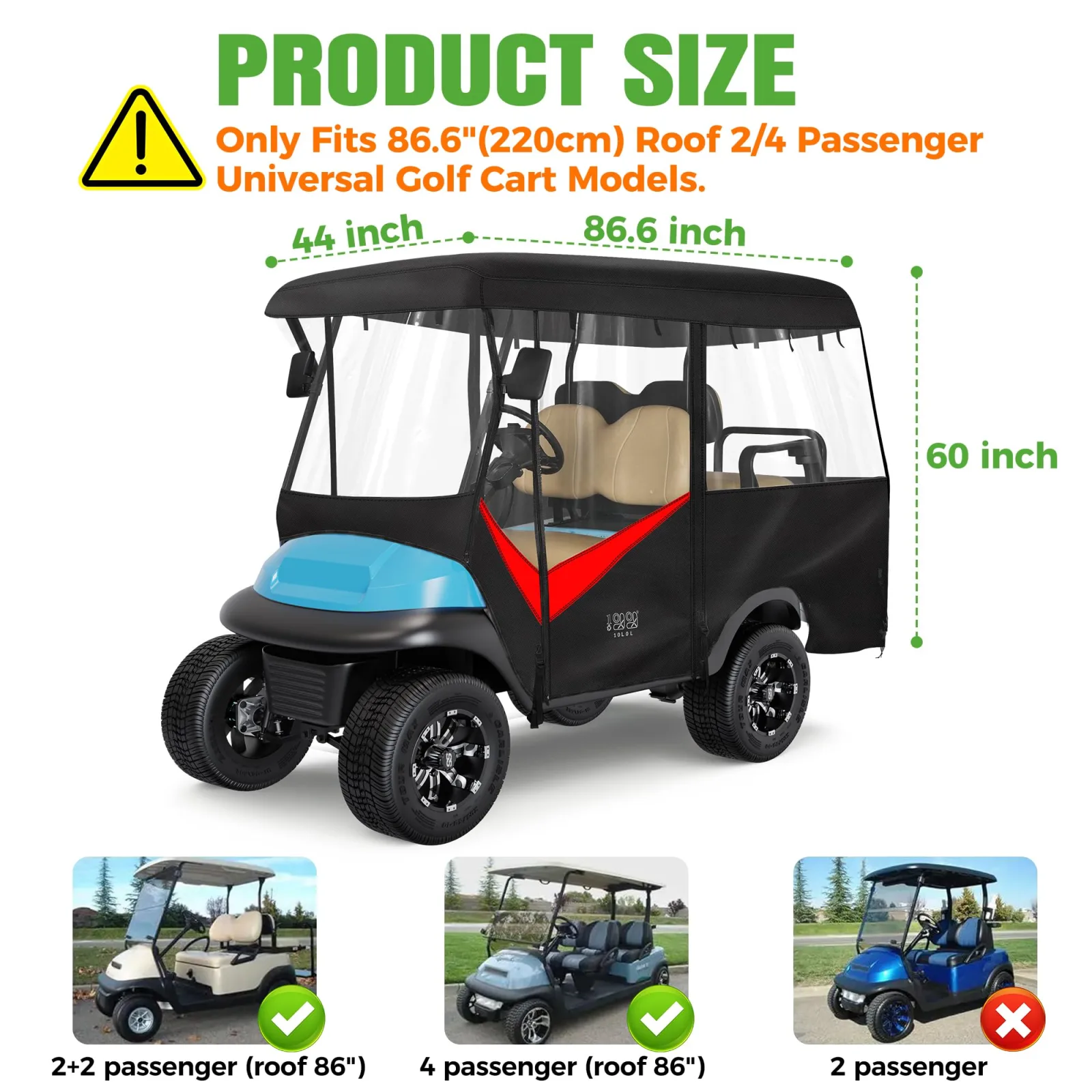 10L0L 4-Passenger Extended-Roof Golf Cart Enclosure image 3