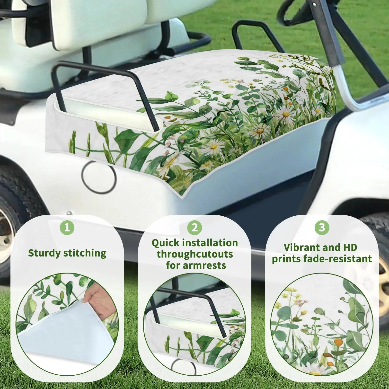Tiveruda Floral Golf Cart Seat Cover for Double Seats image 3