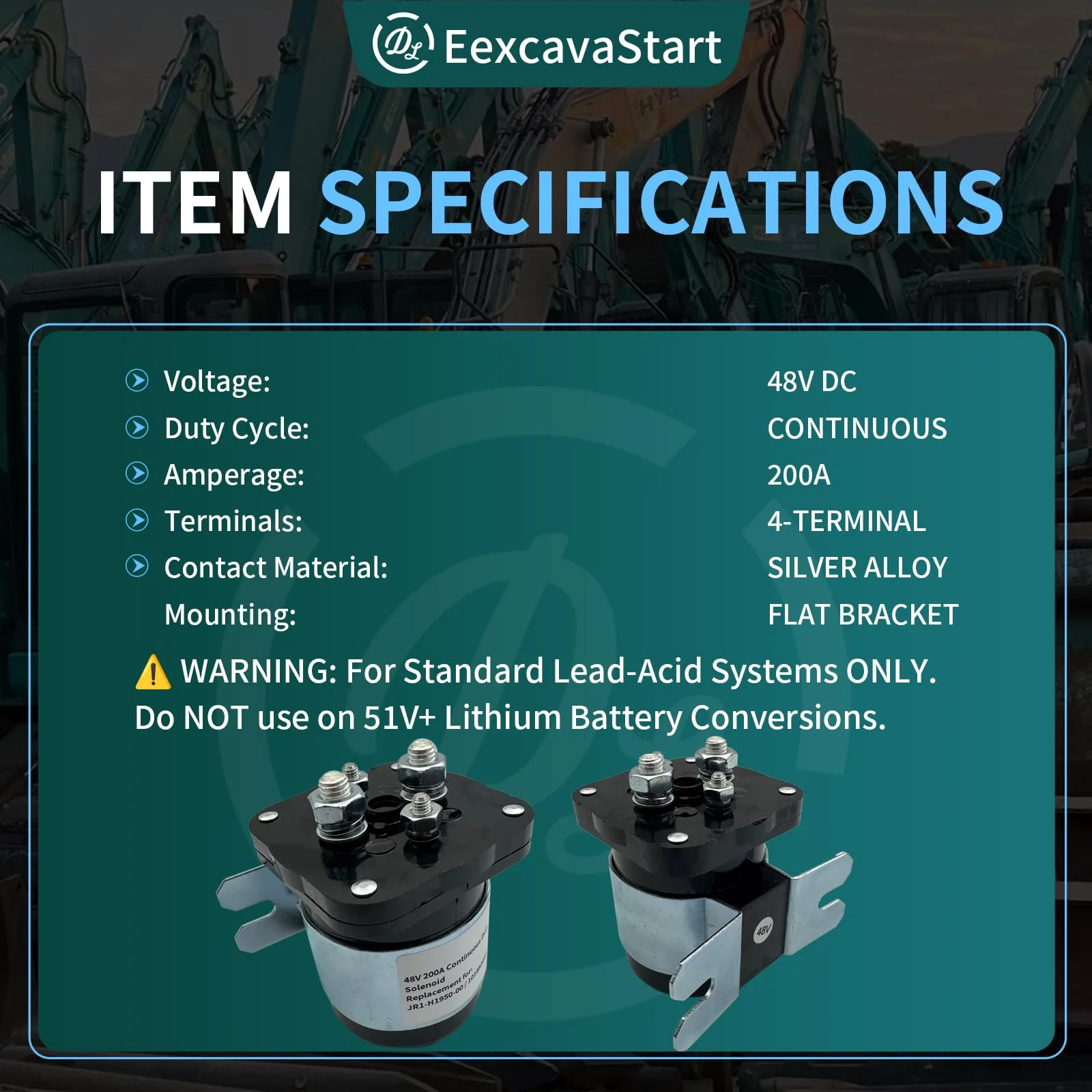 EexcavaStart 48V 200A Golf Cart Solenoid JR1-H1950-00 image 2