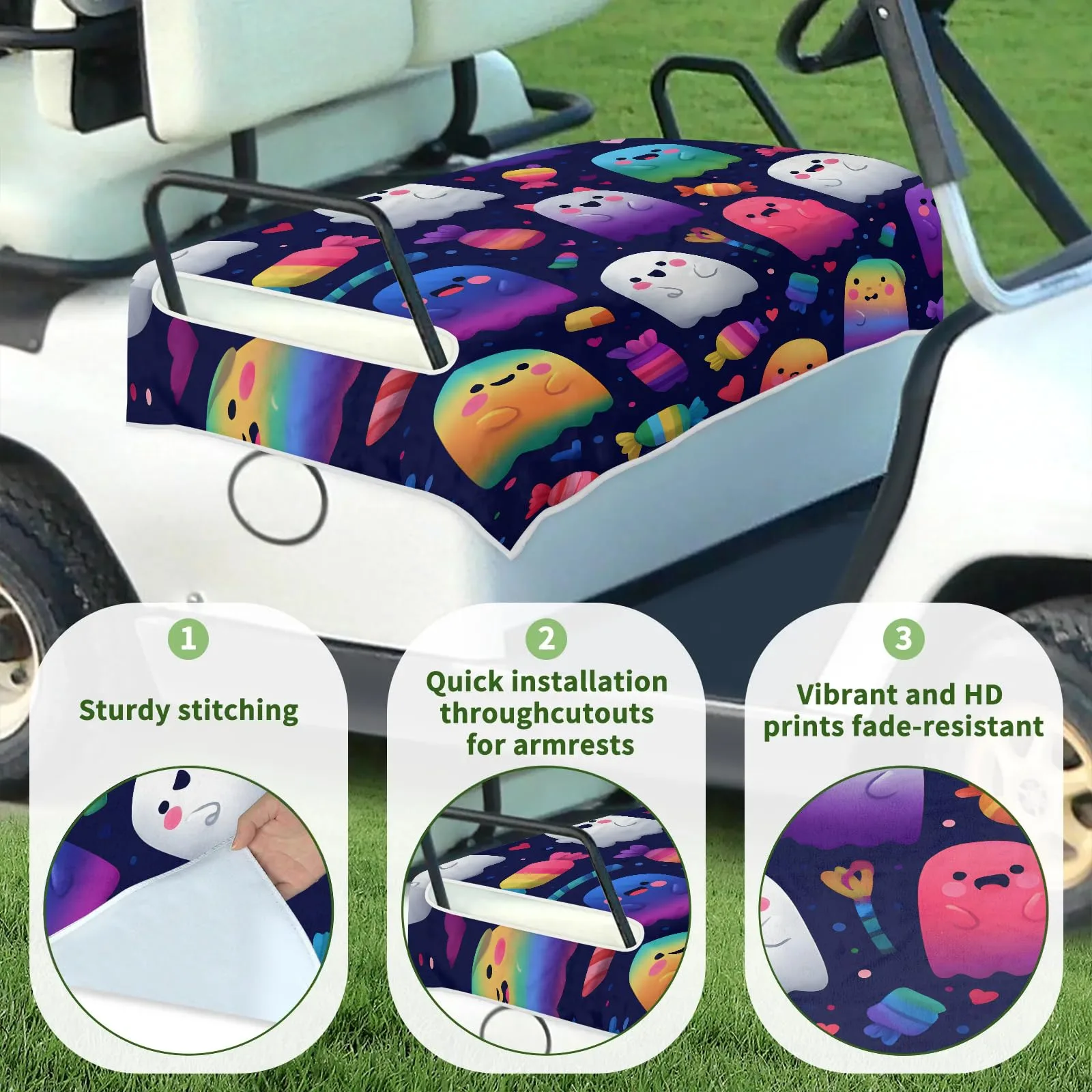 Tiveruda Ghost Neon Golf Cart Seat Cover — 51" x 31" for 2-Person Seats image 3