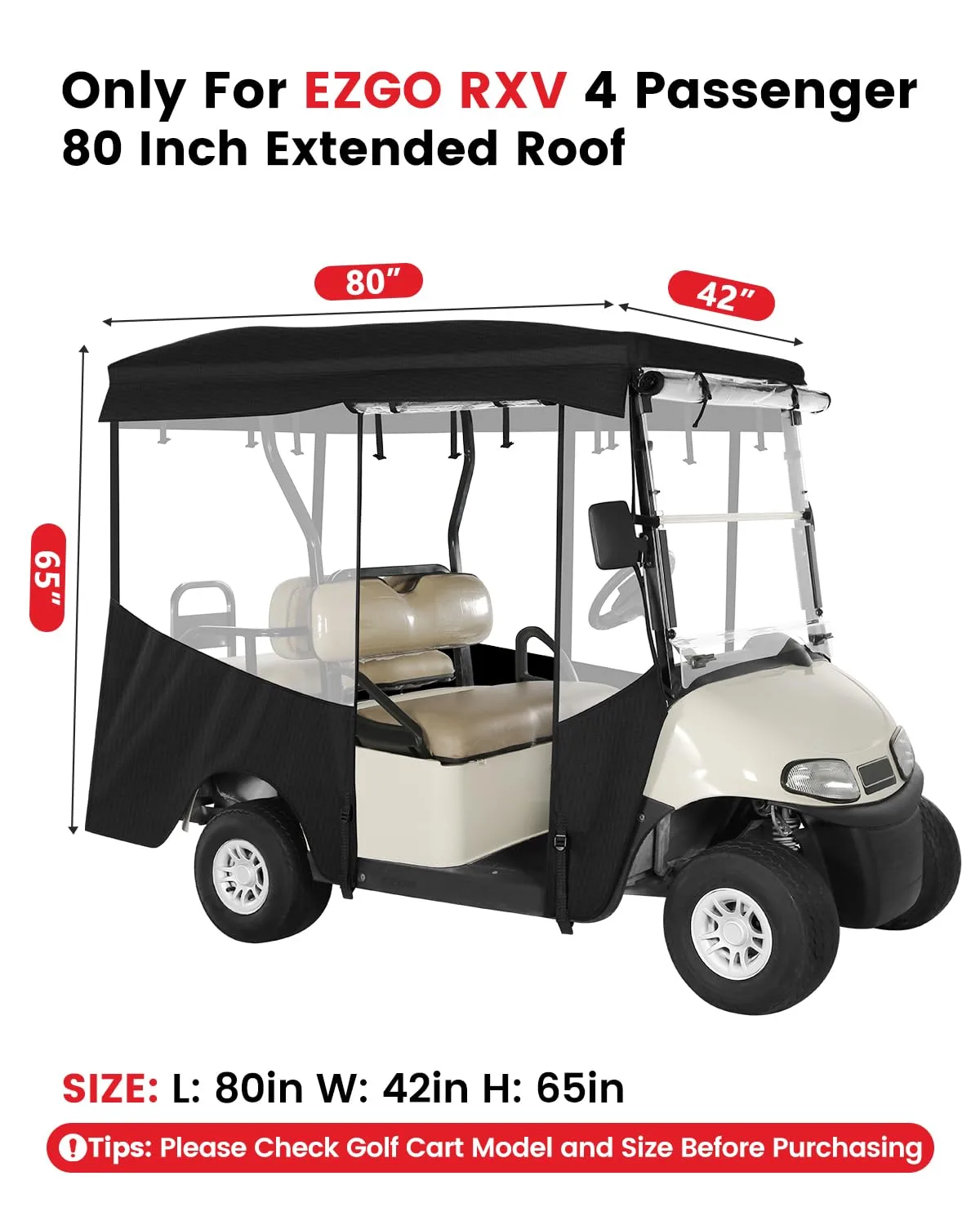 CHENGWEI Enclosure for E-Z-GO RXV 4-Passenger Long Roof image 2