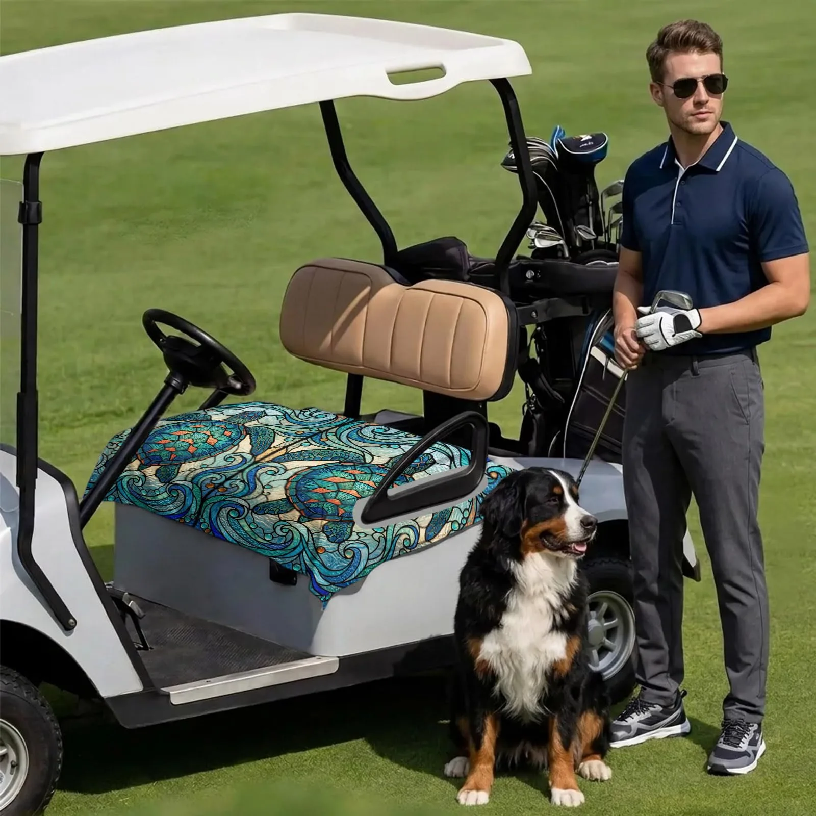 DecorLovee Teal Marble Golf Cart Seat Cover, 51 x 31 in image 3