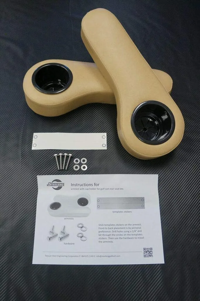 Tan Golf Cart Rear Seat Armrest Cup Holder STE-ARMTAN image 2