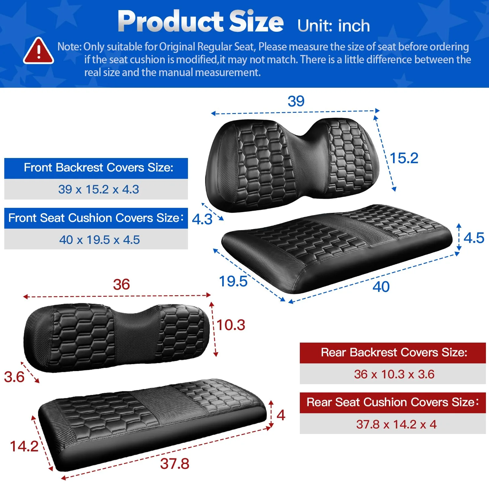NOKINS 4-Piece Seat Covers Kit for Club Car Precedent - NKS4R10015CF-B image 4