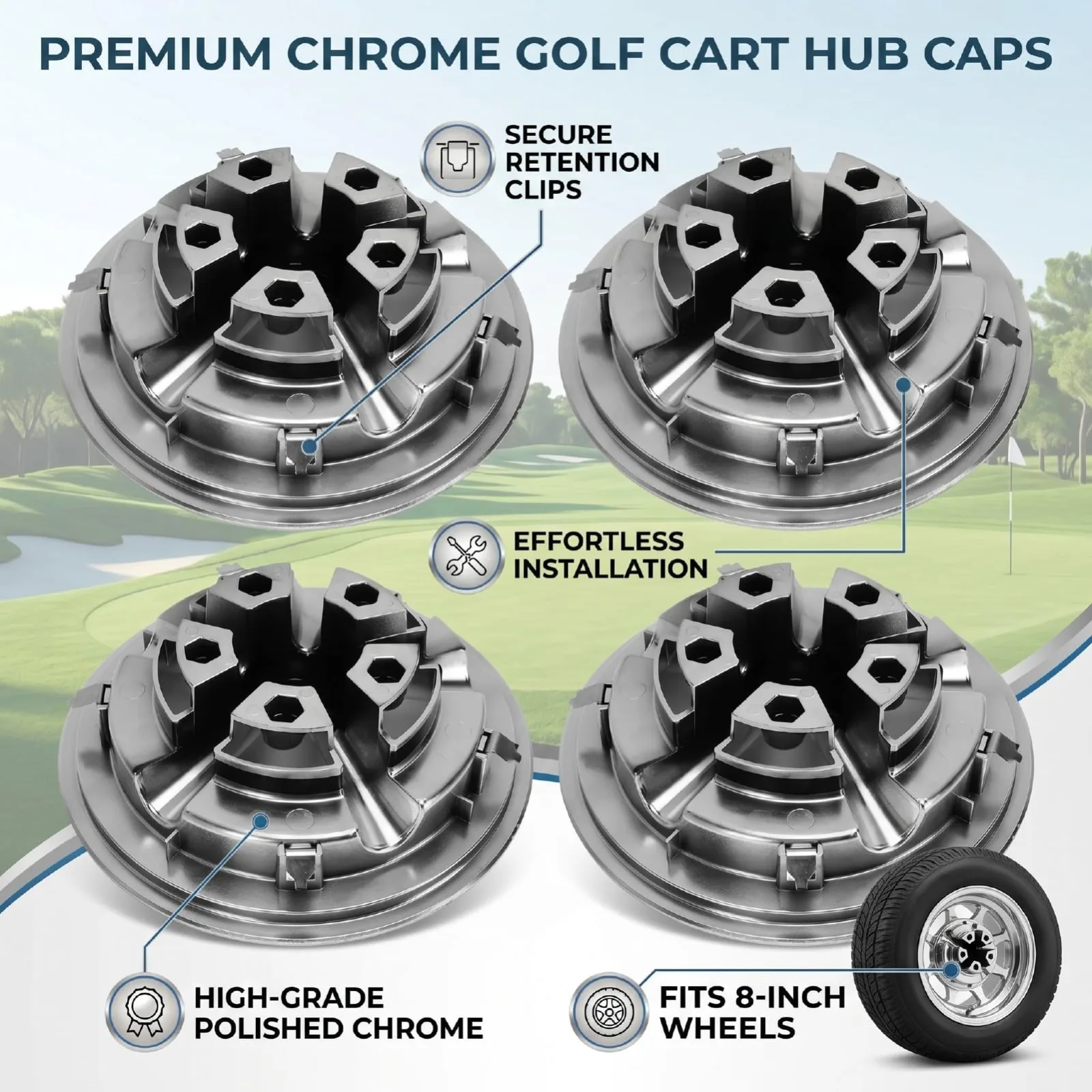 Luocute Chrome Hub Caps for Club Car DS Precedent image 2