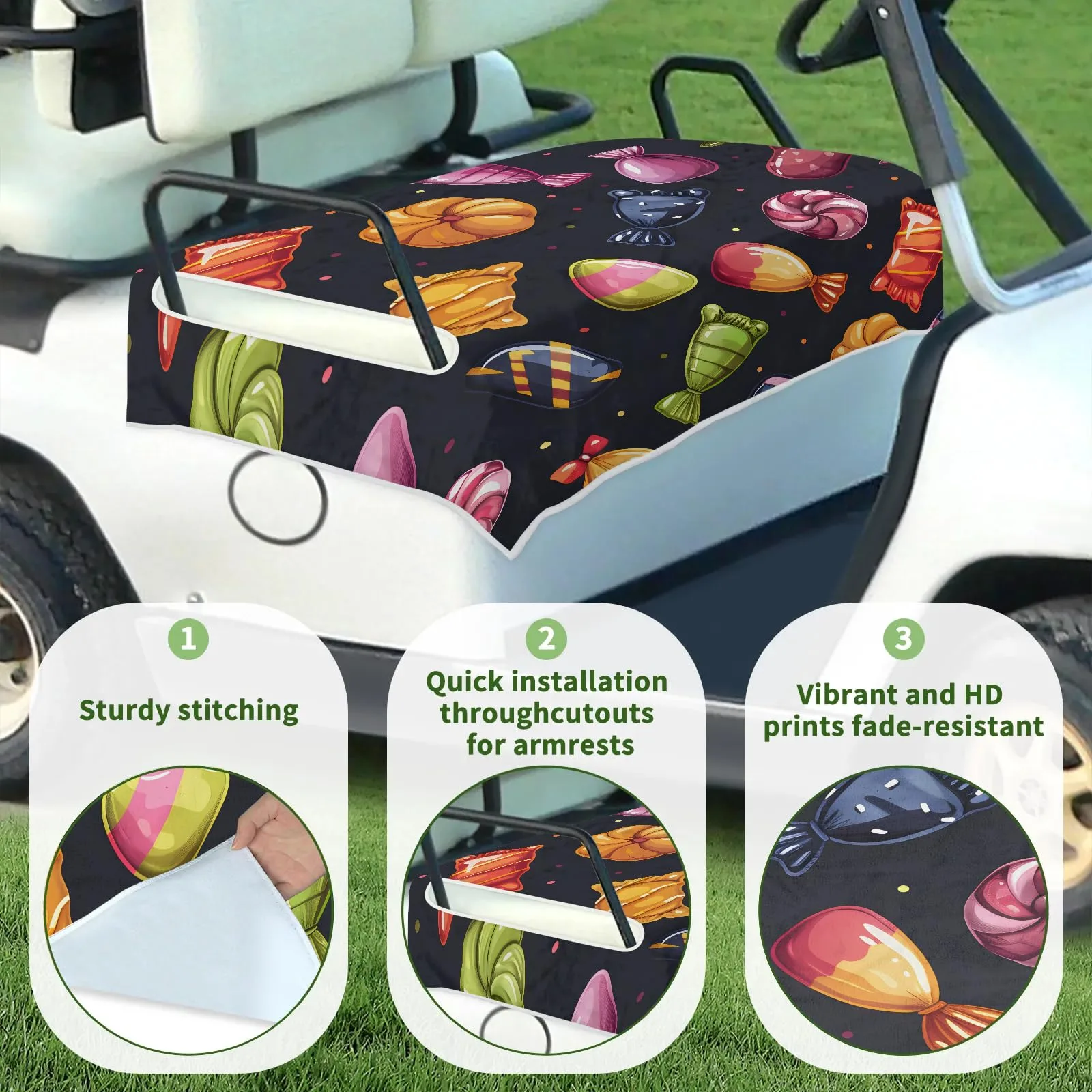 Tiveruda 51" x 31" Halloween Kawaii Candy Universal 2-Person Golf Cart Seat Cover image 3
