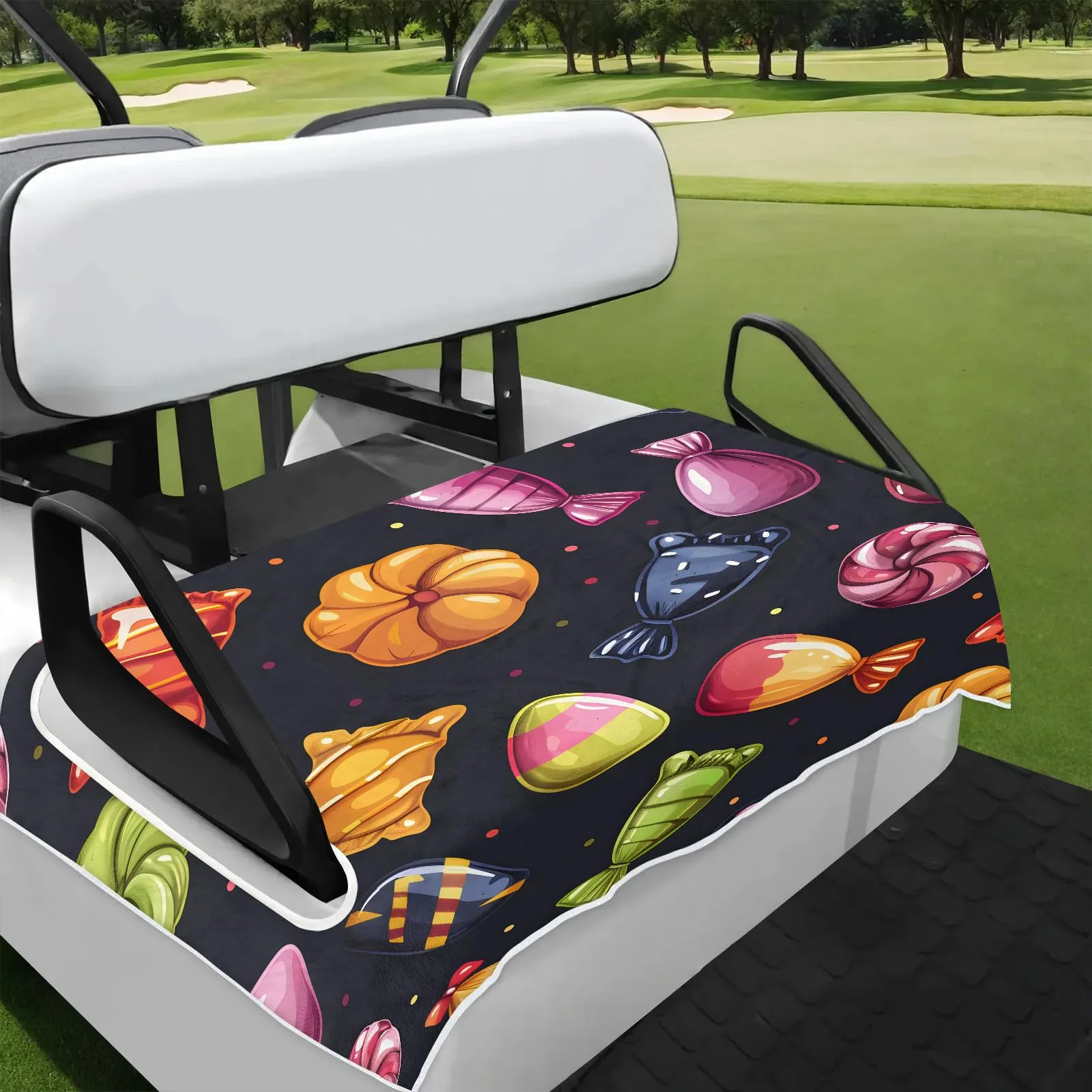 Tiveruda 51" x 31" Halloween Kawaii Candy Universal 2-Person Golf Cart Seat Cover