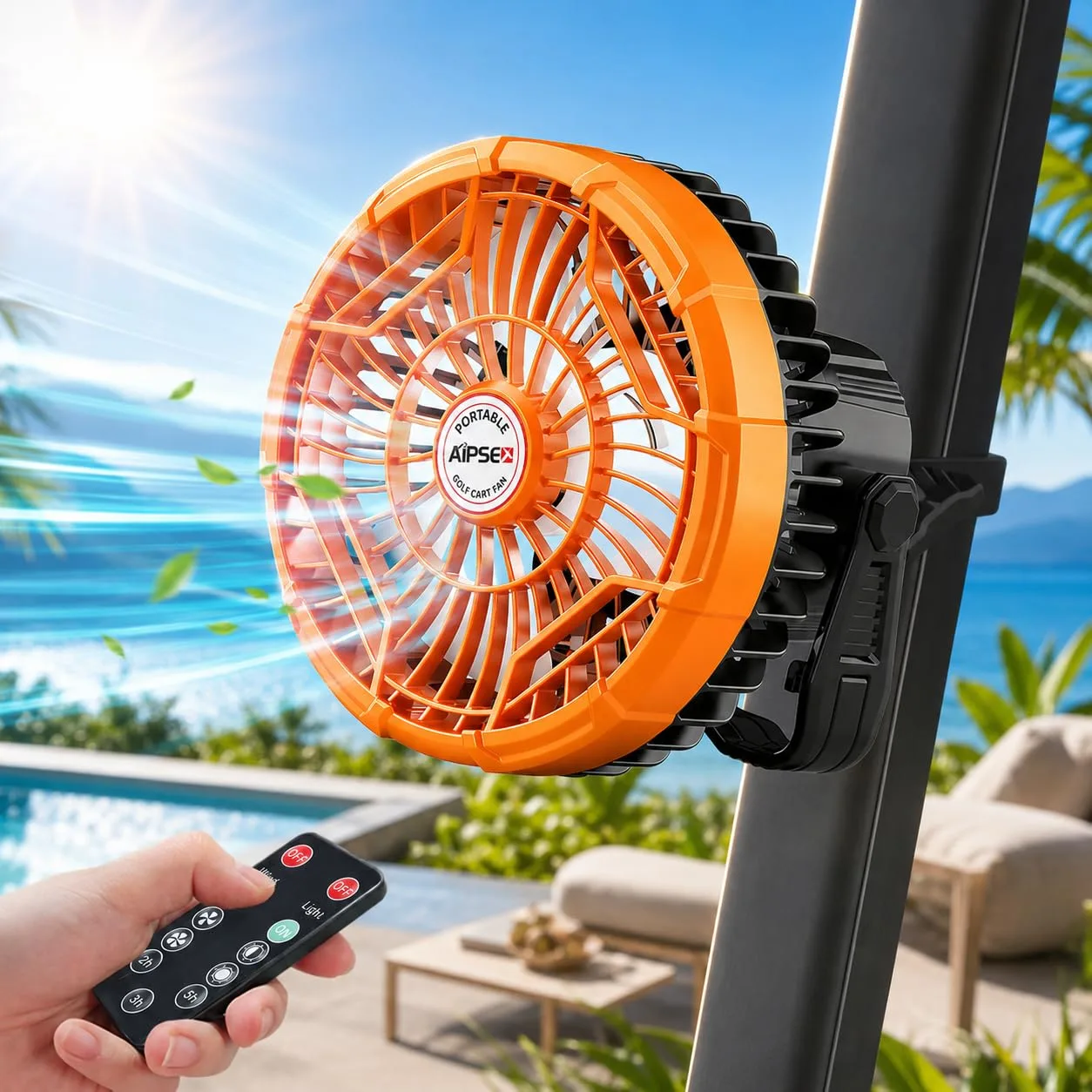 AIPSET AP0597N 7" Rechargeable Golf Cart Fan with LED Lantern