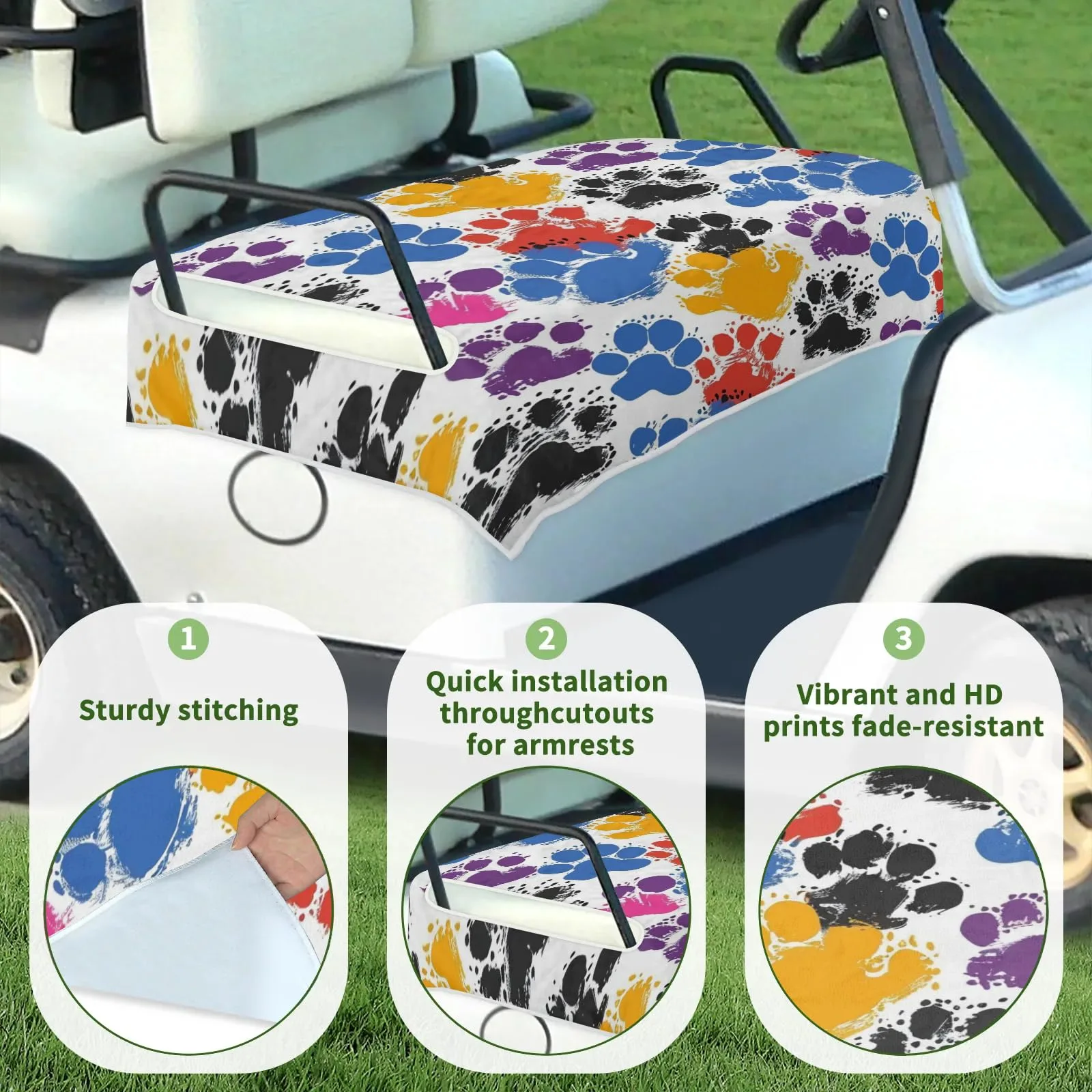 Tiveruda Dog Paw Golf Cart Seat Cover for Double Seats image 3