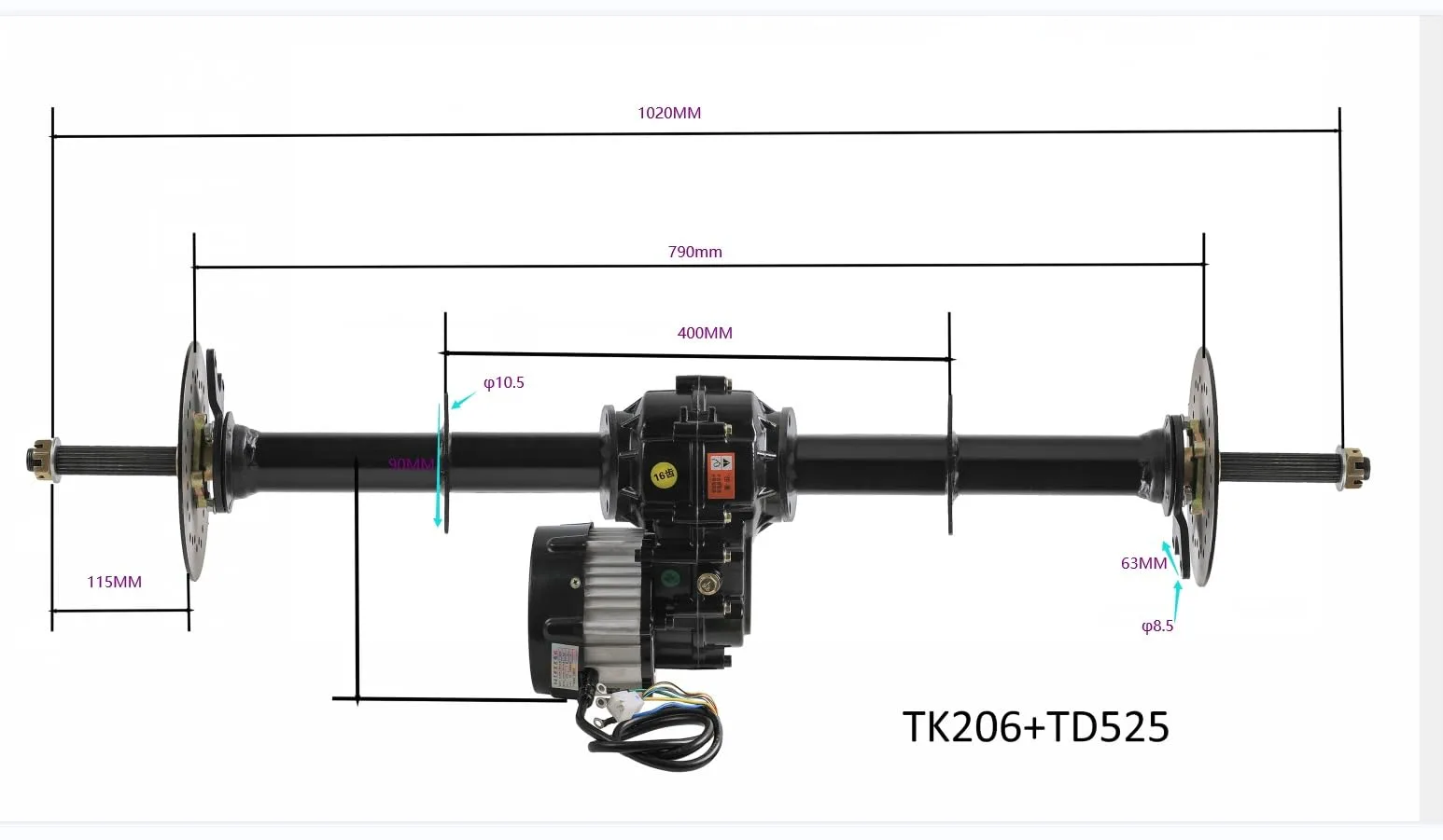 YC Yier 72V 1500W Golf Cart Differential Axle Kit image 2