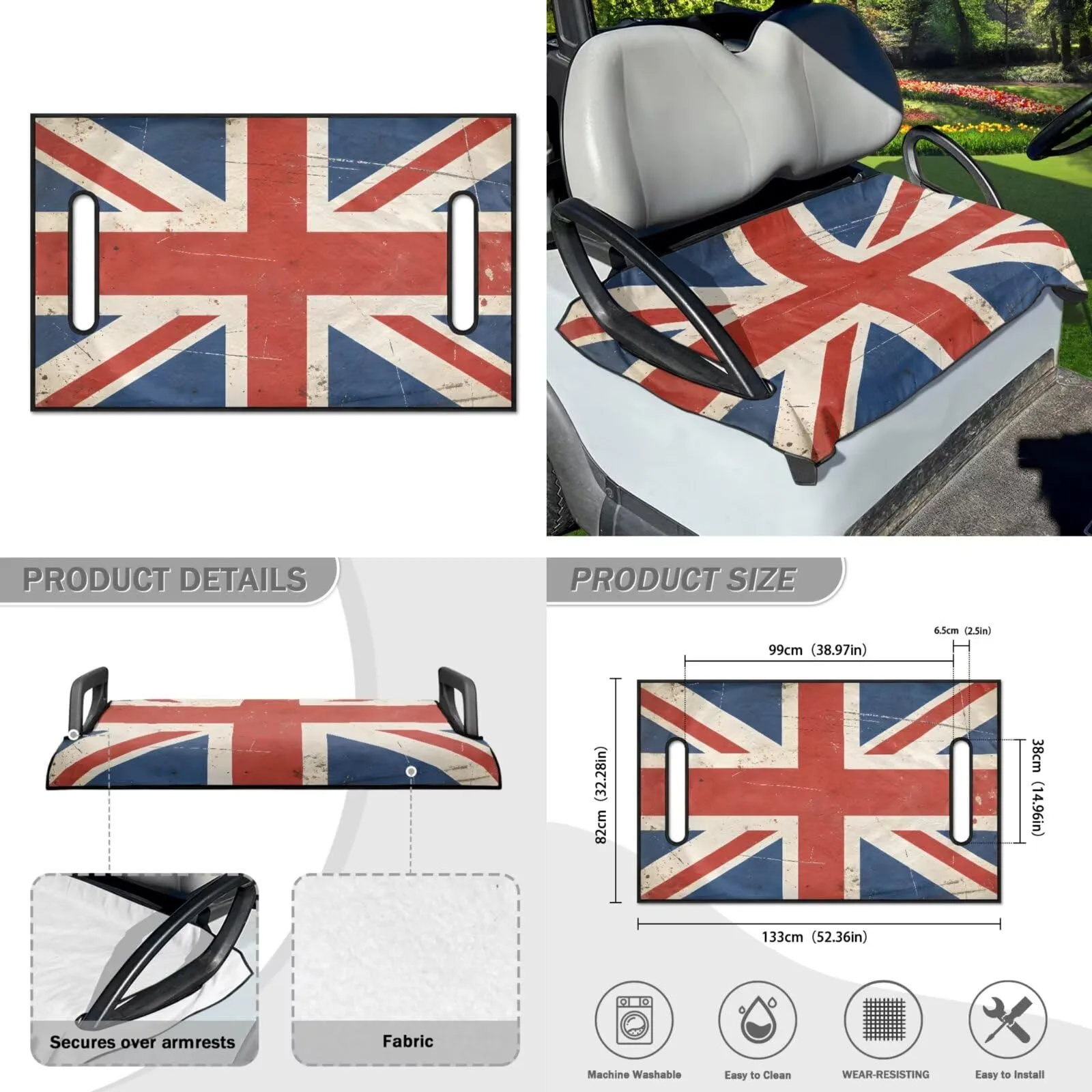 Yewattles Golf Cart Seat Cover, Vintage Union Jack image 4