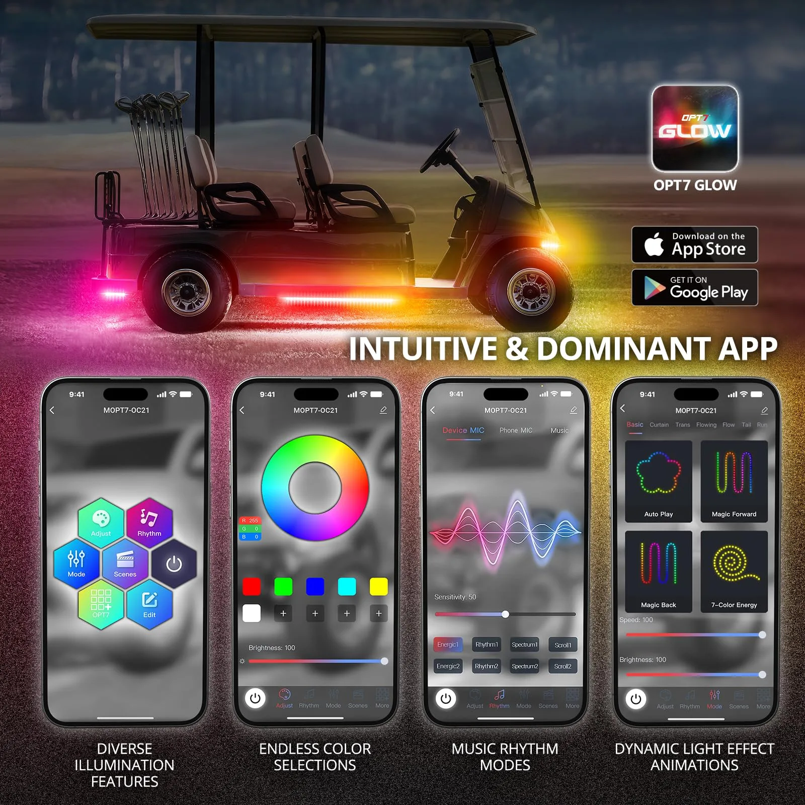 OPT7 Aura DreamColor 12V Golf Cart Underglow Kit image 3