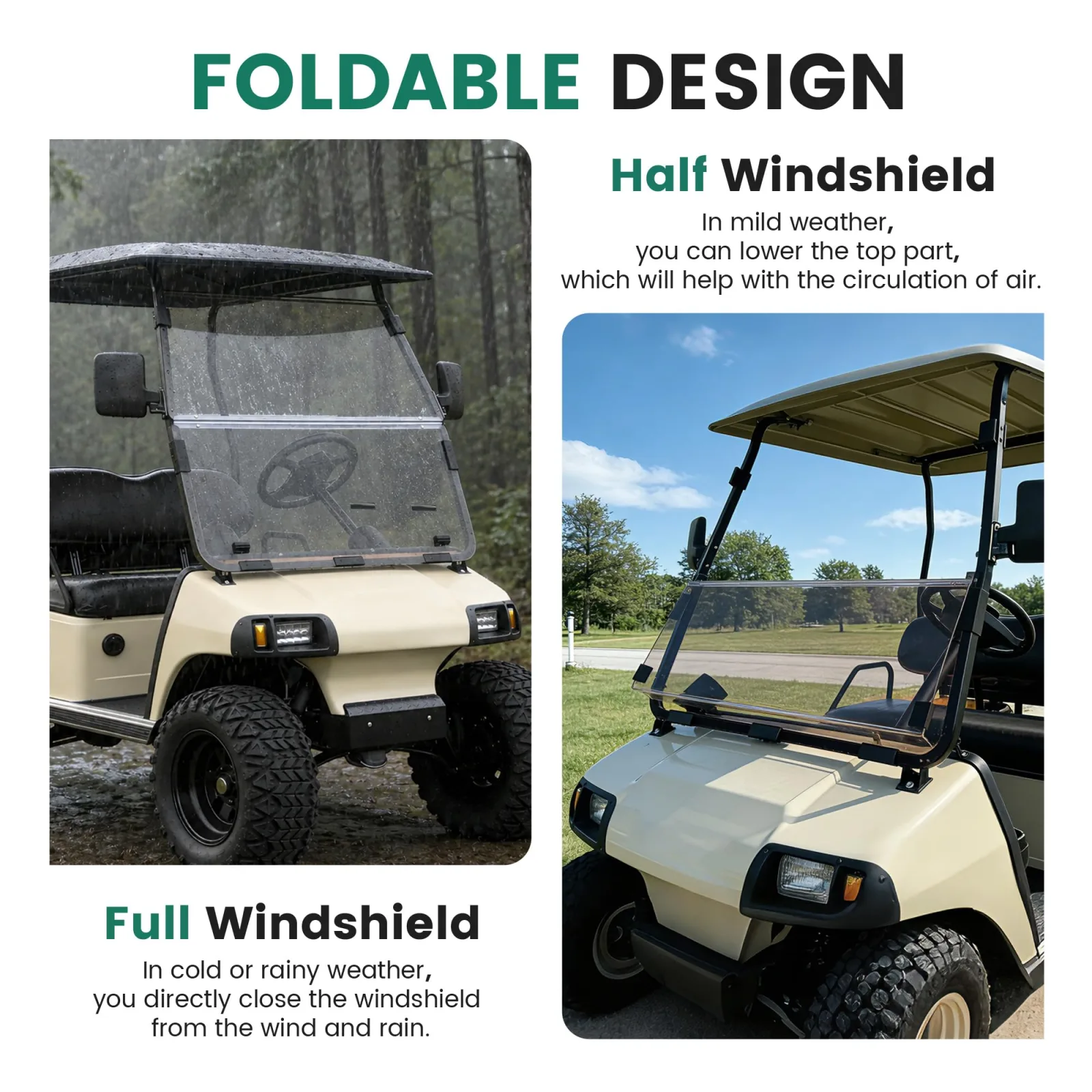 ECOTRIC Tinted Fold-Down Windshield for Club Car DS image 4