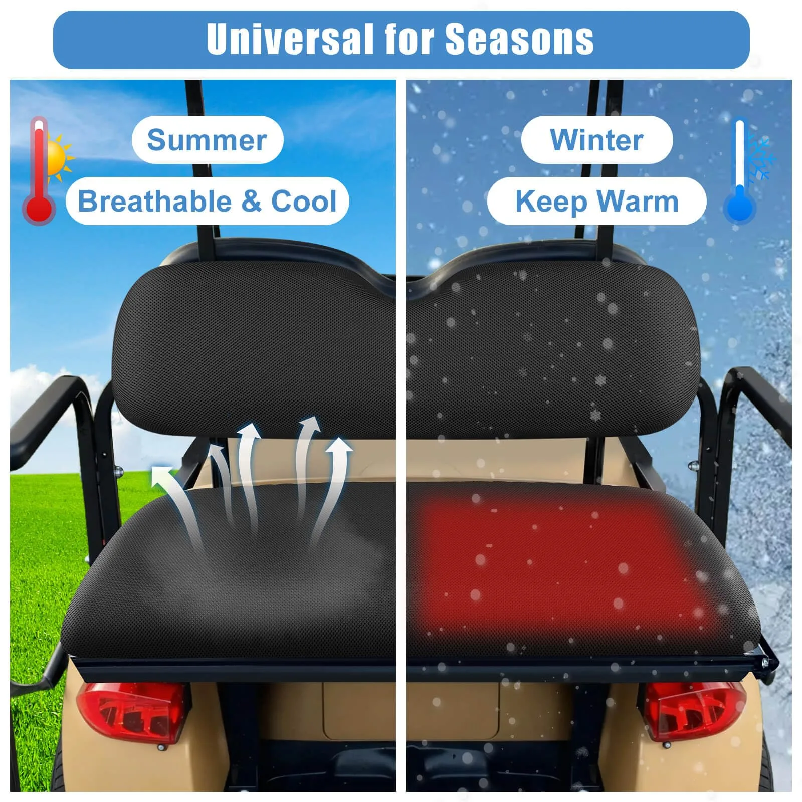 MOSNAI Rear Golf Cart Seat Covers Set M638 — Black Polyester Mesh image 4