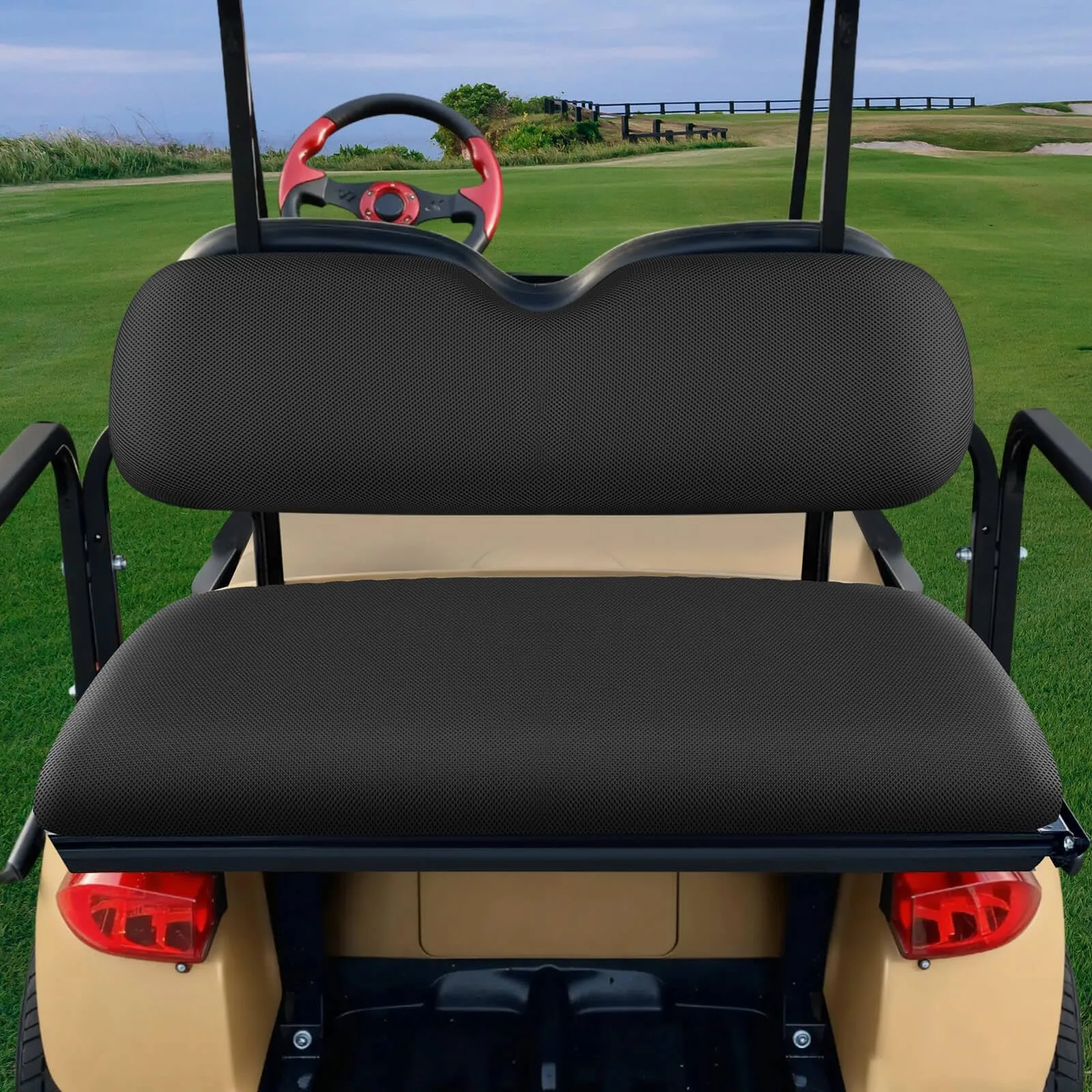 MOSNAI Rear Golf Cart Seat Covers Set M638 — Black Polyester Mesh