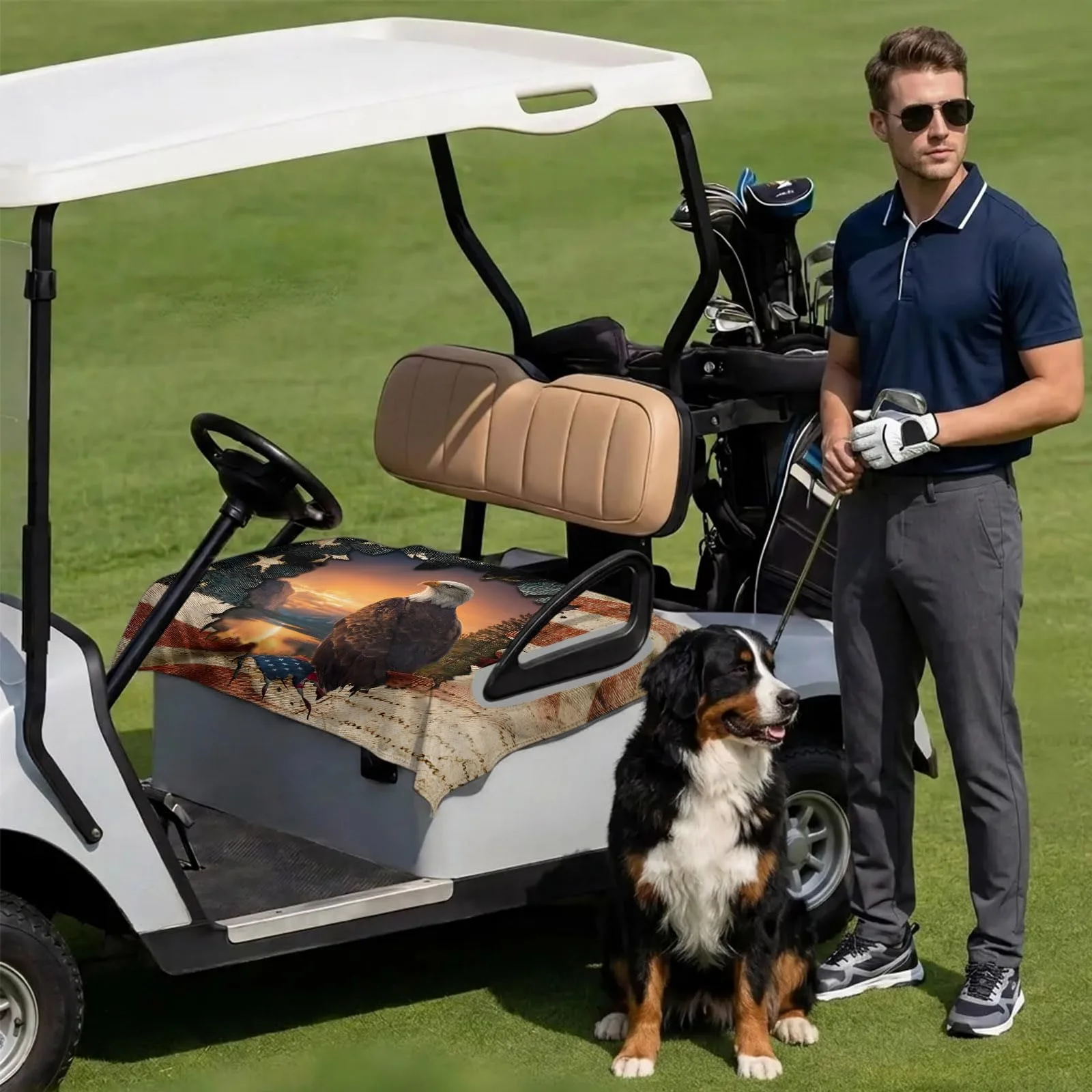 DecorLovee 51 x 31" Golf Cart Seat Cover Towel — American Flag image 3