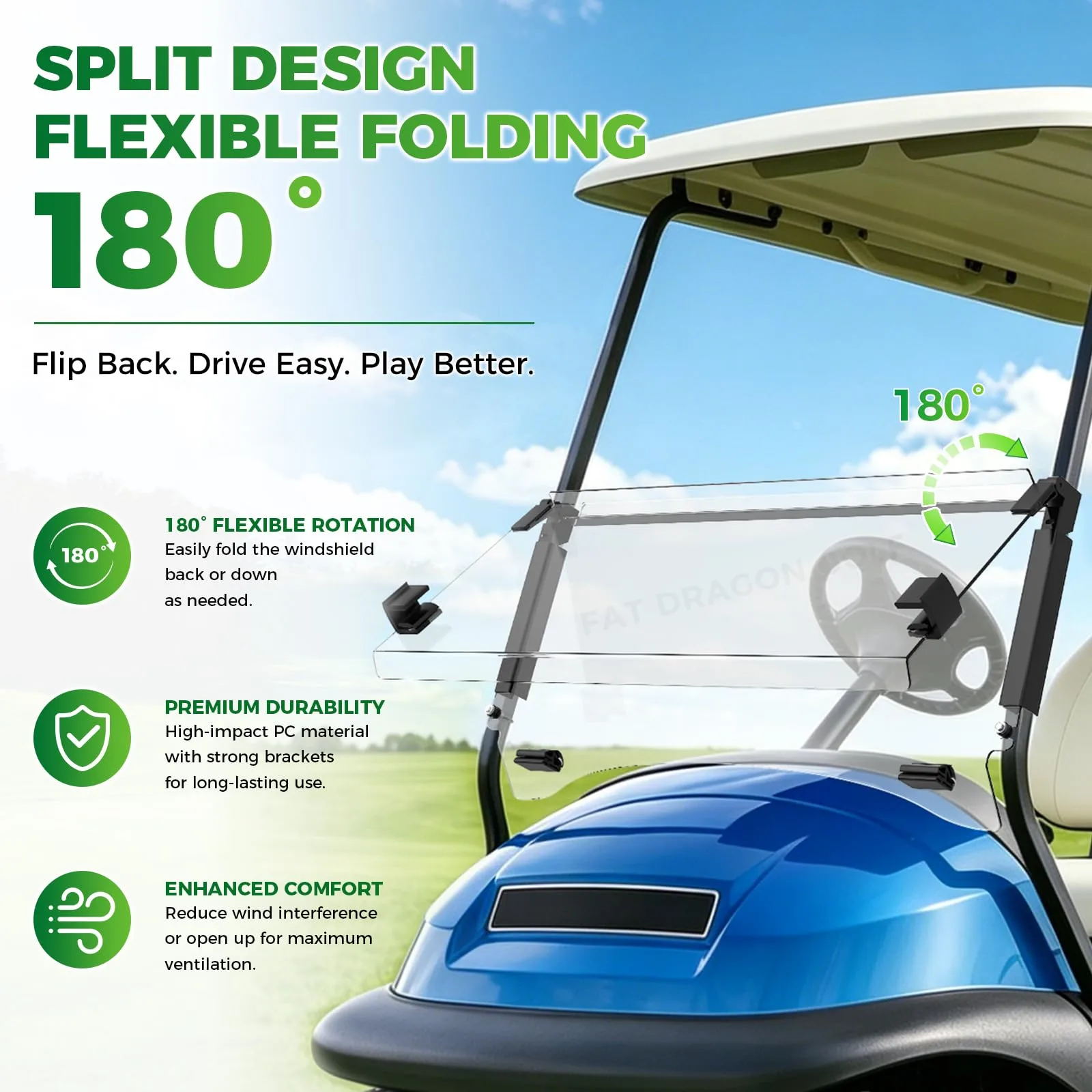 Panglong Foldable Windshield for Club Car Precedent, Tempo & Onward image 2