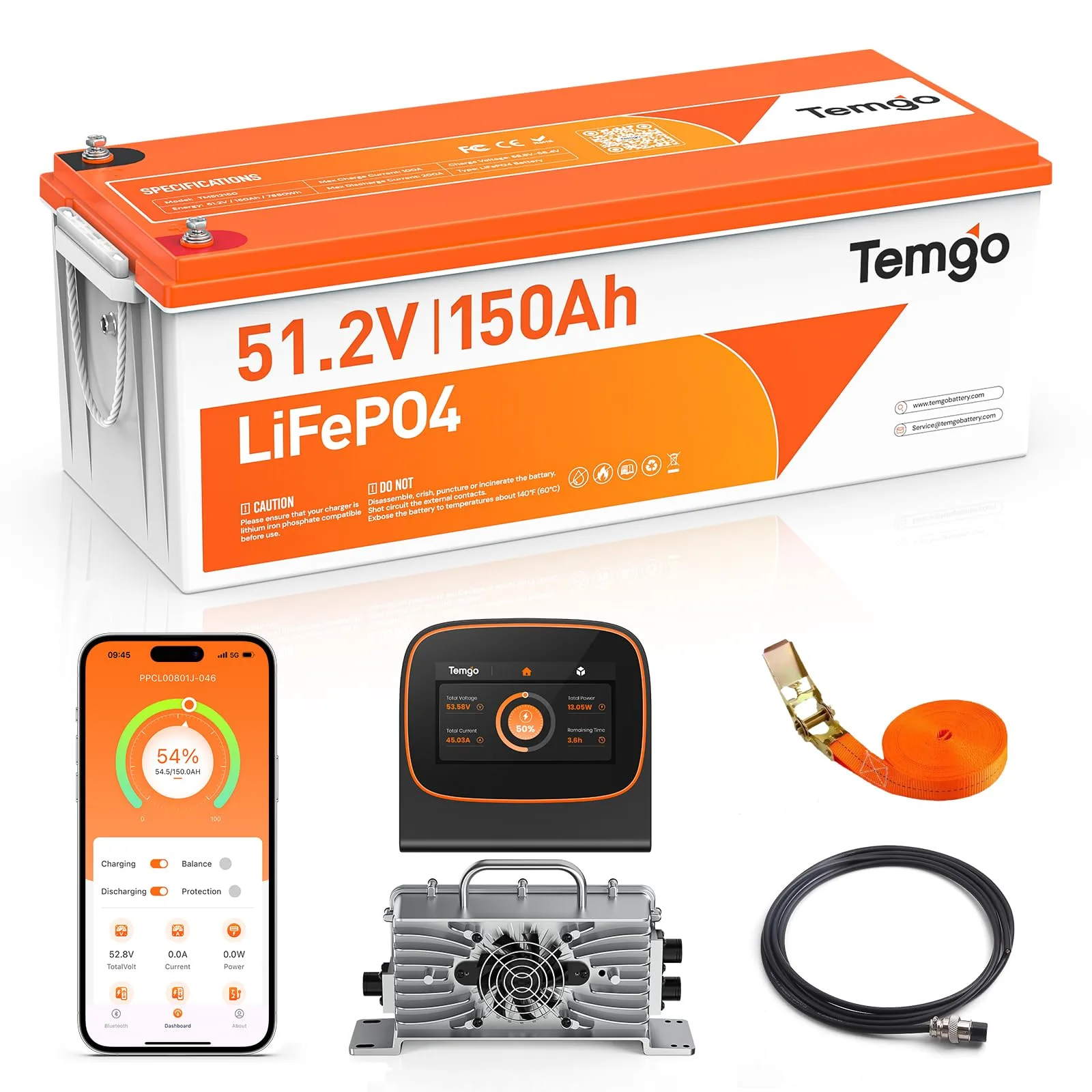 TEMGO 51.2V 150Ah LiFePO4 Golf Cart Battery