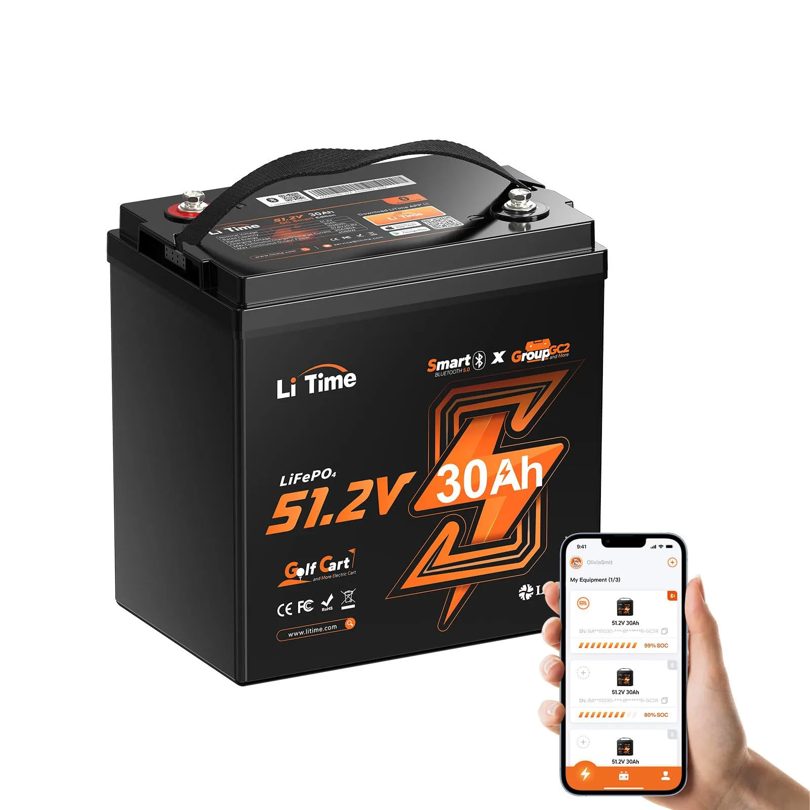 LiTime 48V 30Ah GC2 LiFePO4 Golf Cart Battery