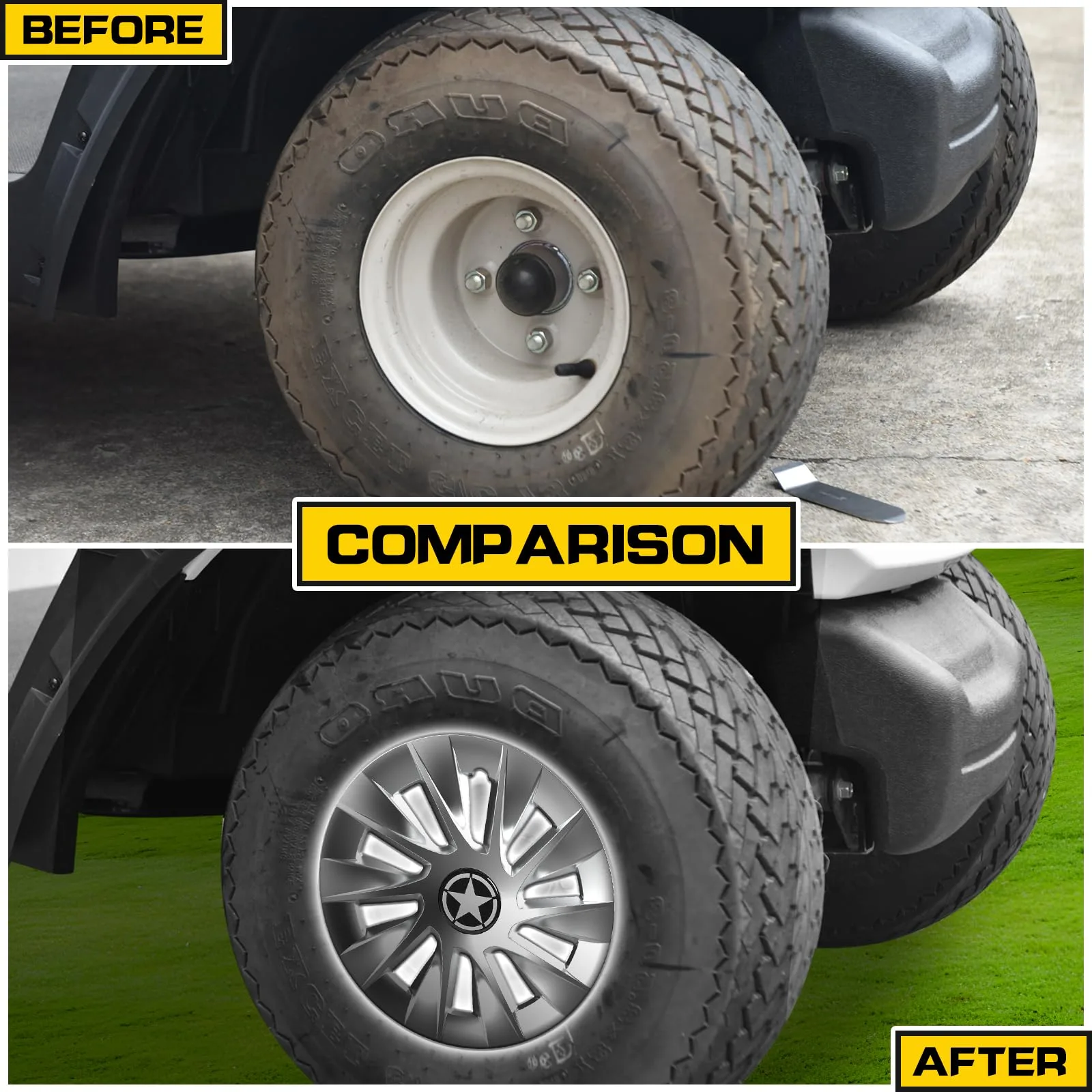 HSUTVXPRO ST115 8-Inch Golf Cart Hub Caps, Silver image 2