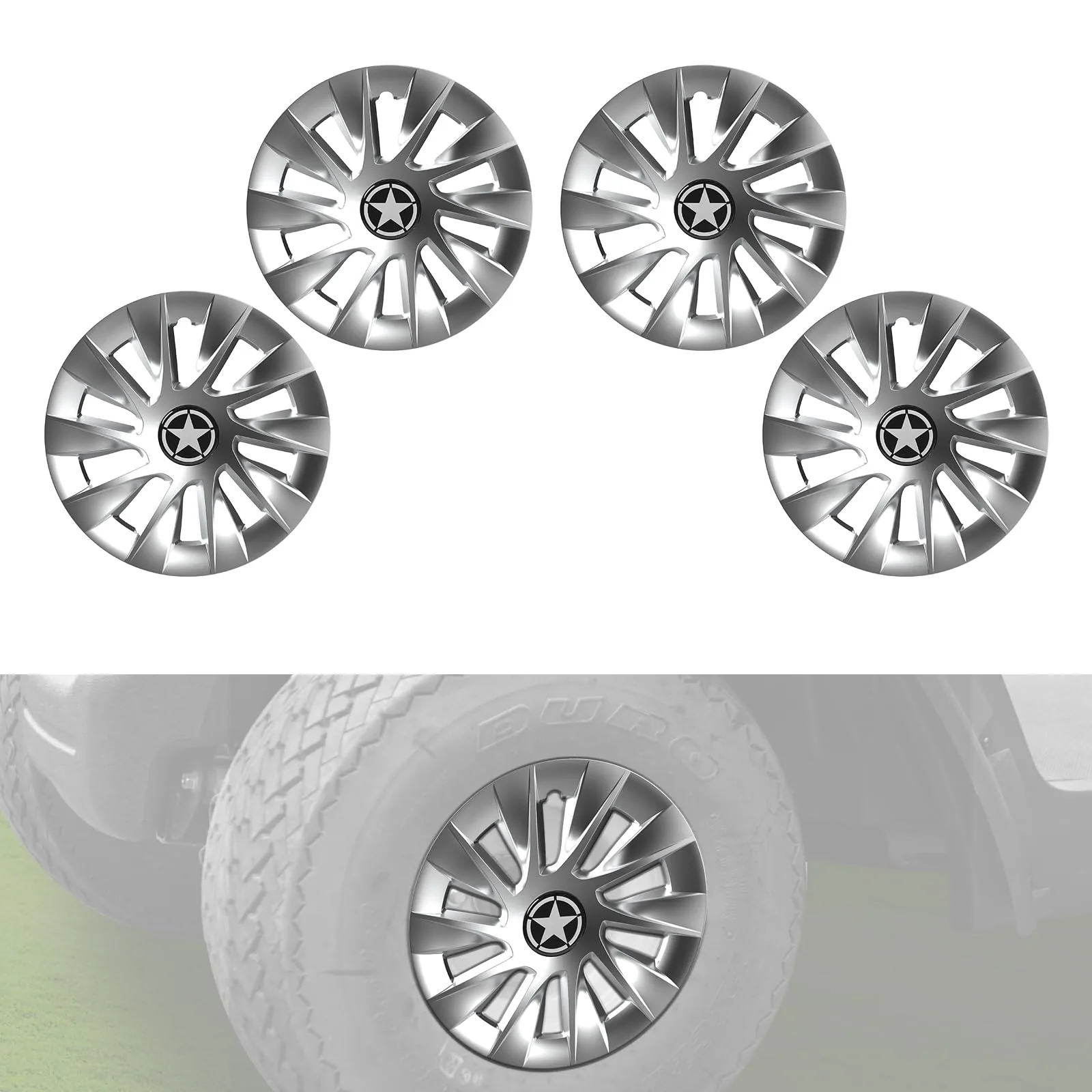 HSUTVXPRO ST115 8-Inch Golf Cart Hub Caps, Silver