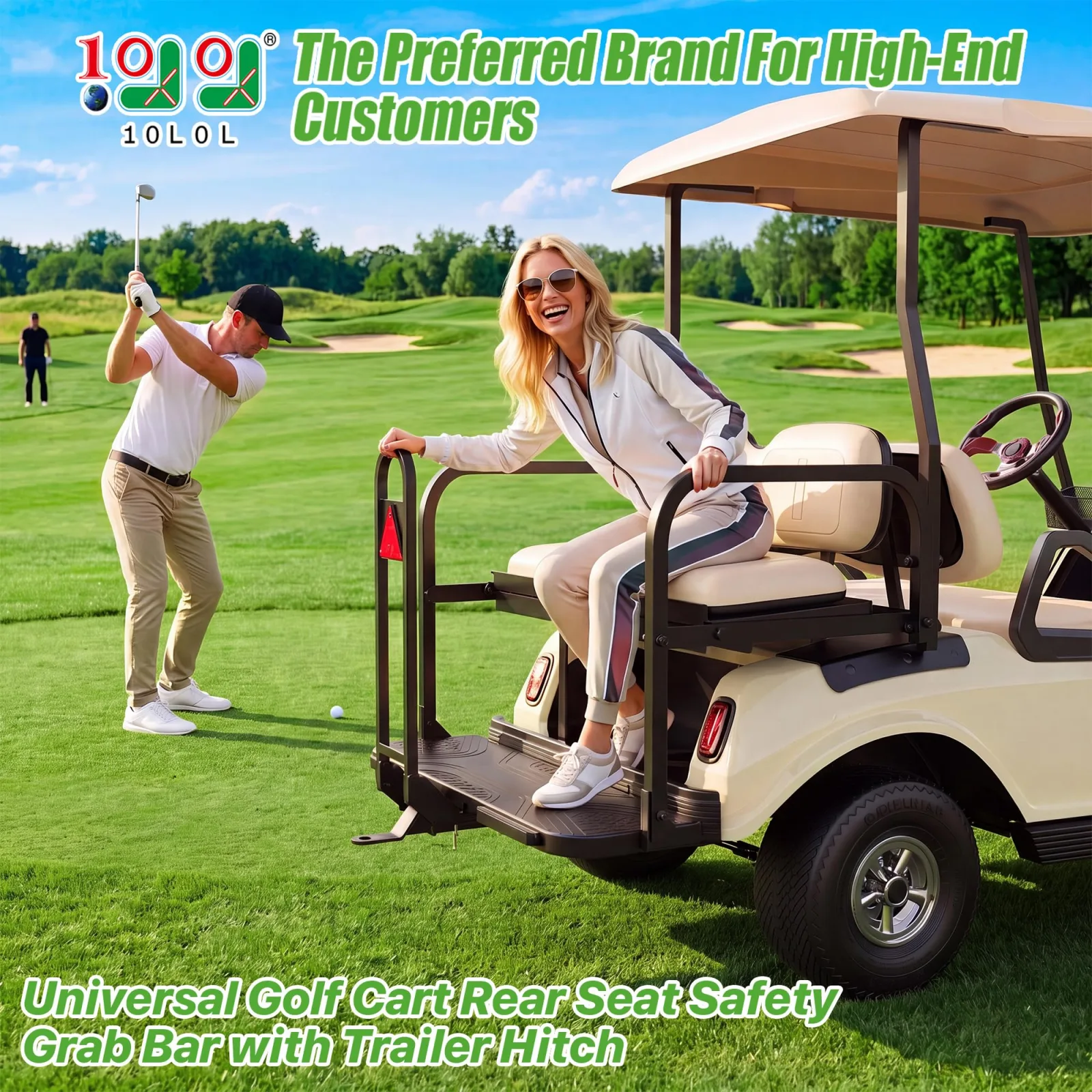 10L0L Golf Cart Rear Seat Grab Bar with 2-Inch Hitch image 2