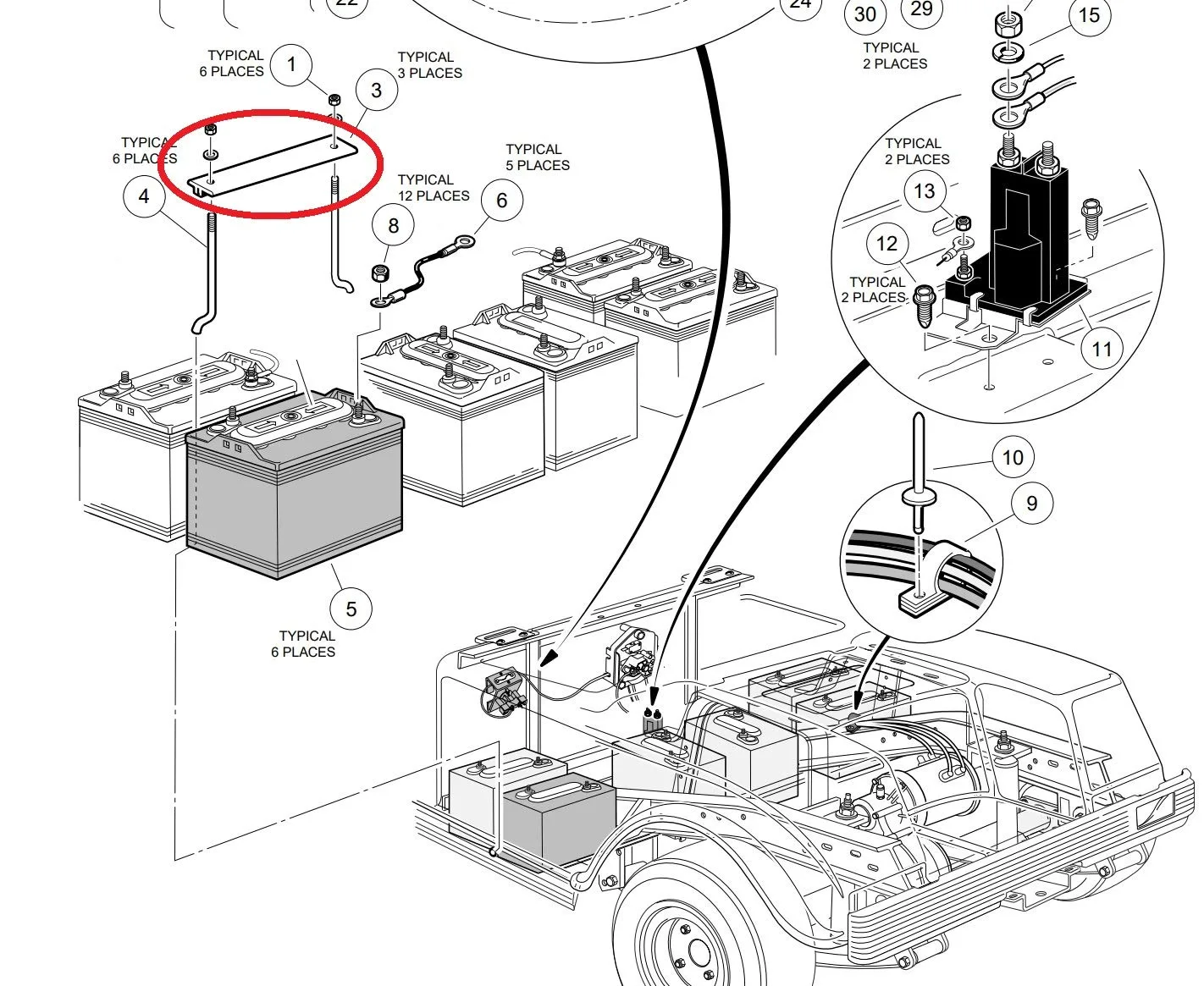 A.A Battery Hold-Down Plate for Club Car Golf Carts image 2