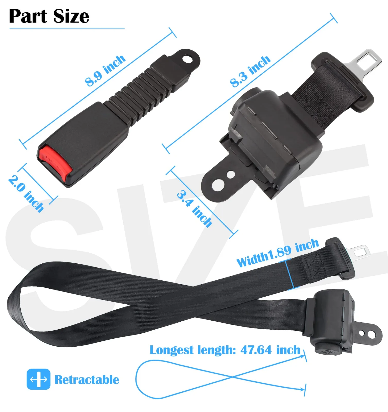 Dewkake 4-Piece Retractable Golf Cart Seat Belt Kit image 3