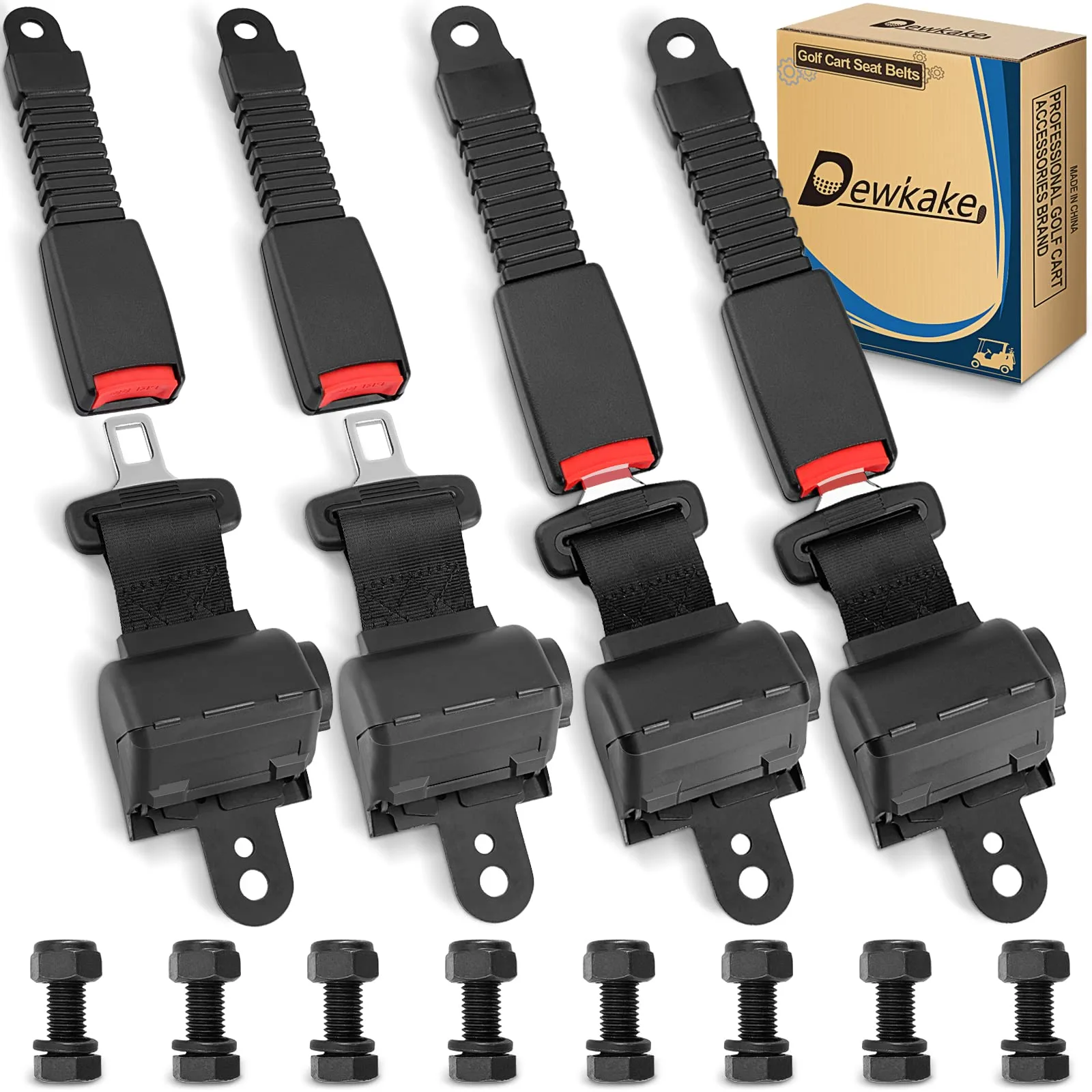 Dewkake 4-Piece Retractable Golf Cart Seat Belt Kit