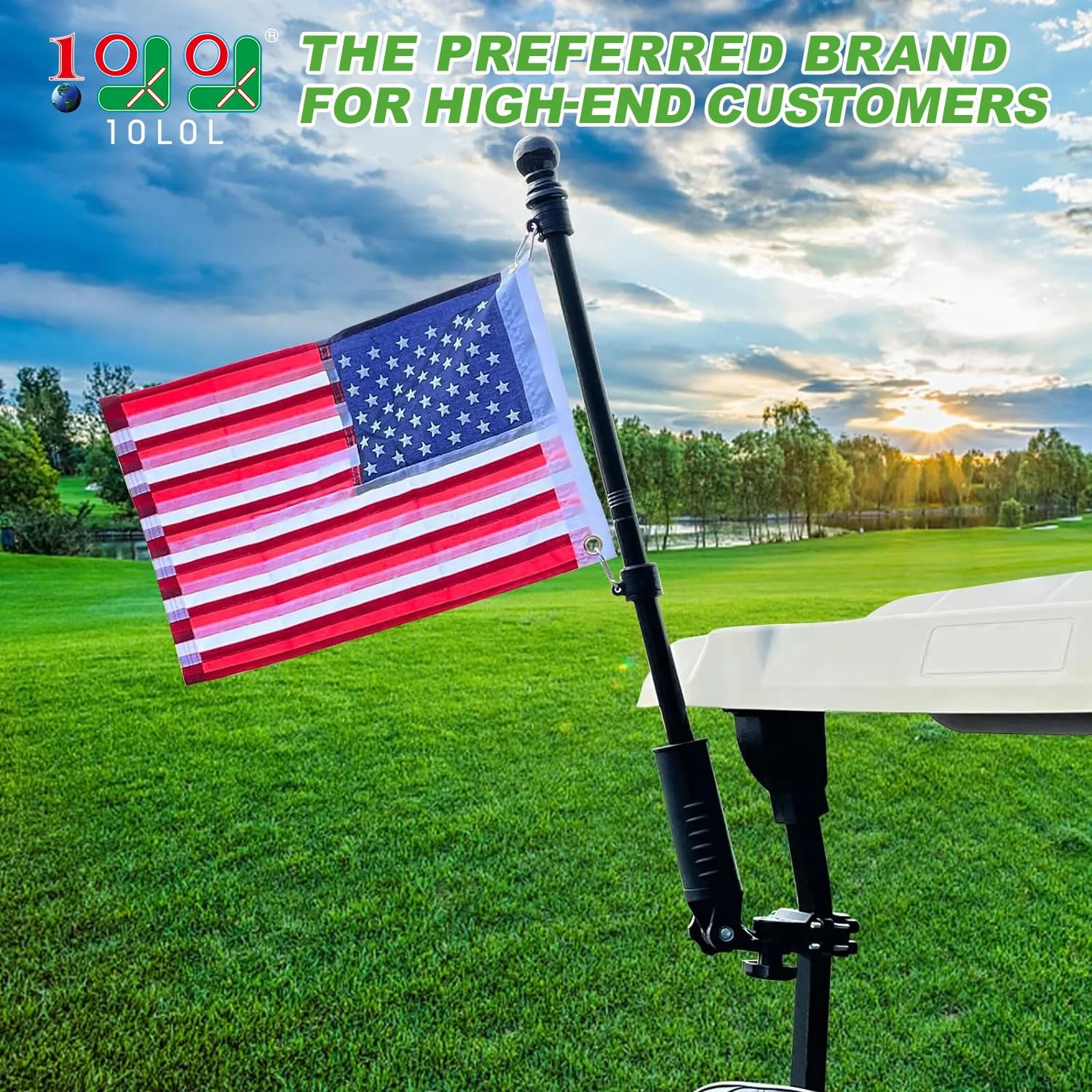 10L0L Golf Cart Flag Holder Kit with USA Flag image 2