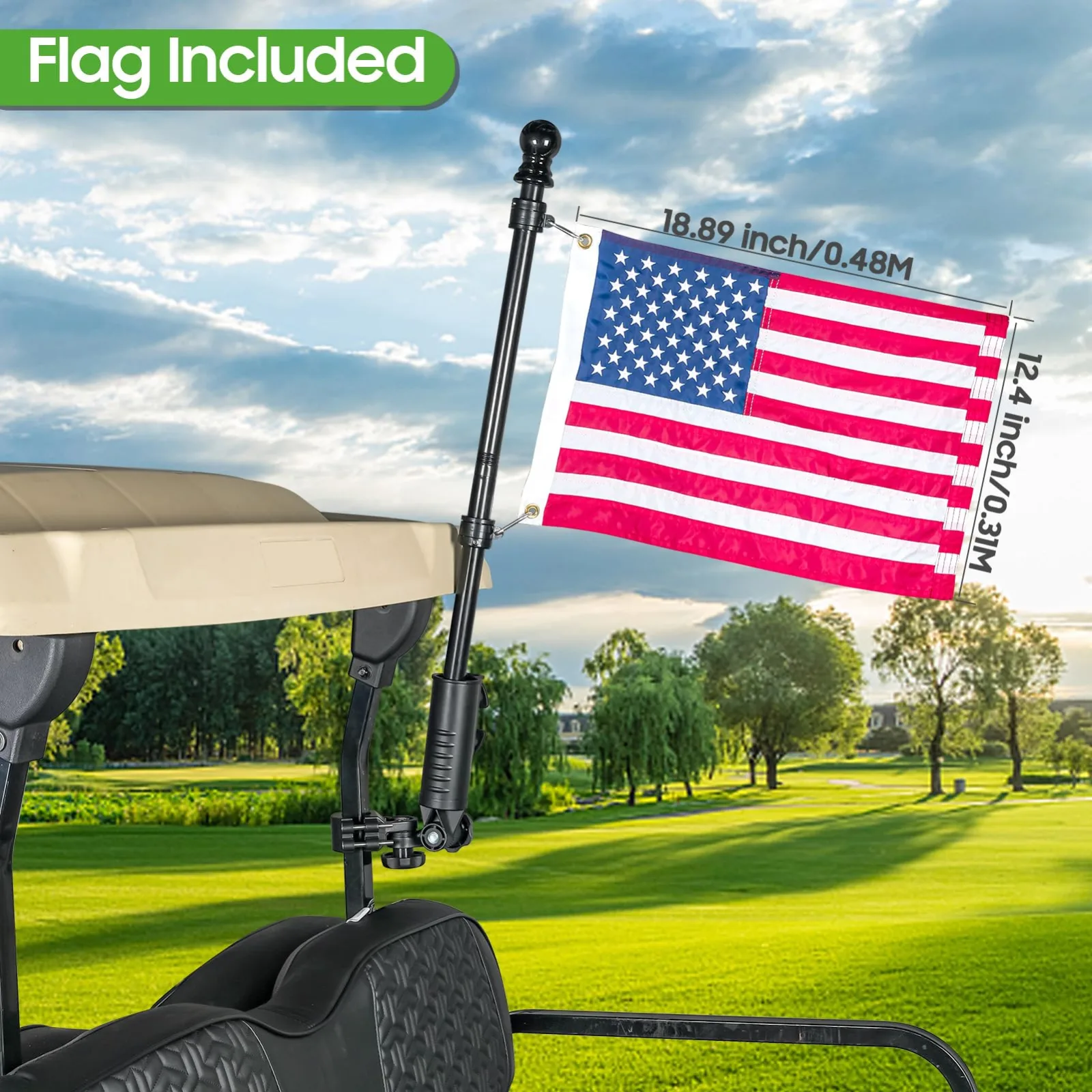 10L0L Golf Cart Flag Holder Kit with USA Flag image 3