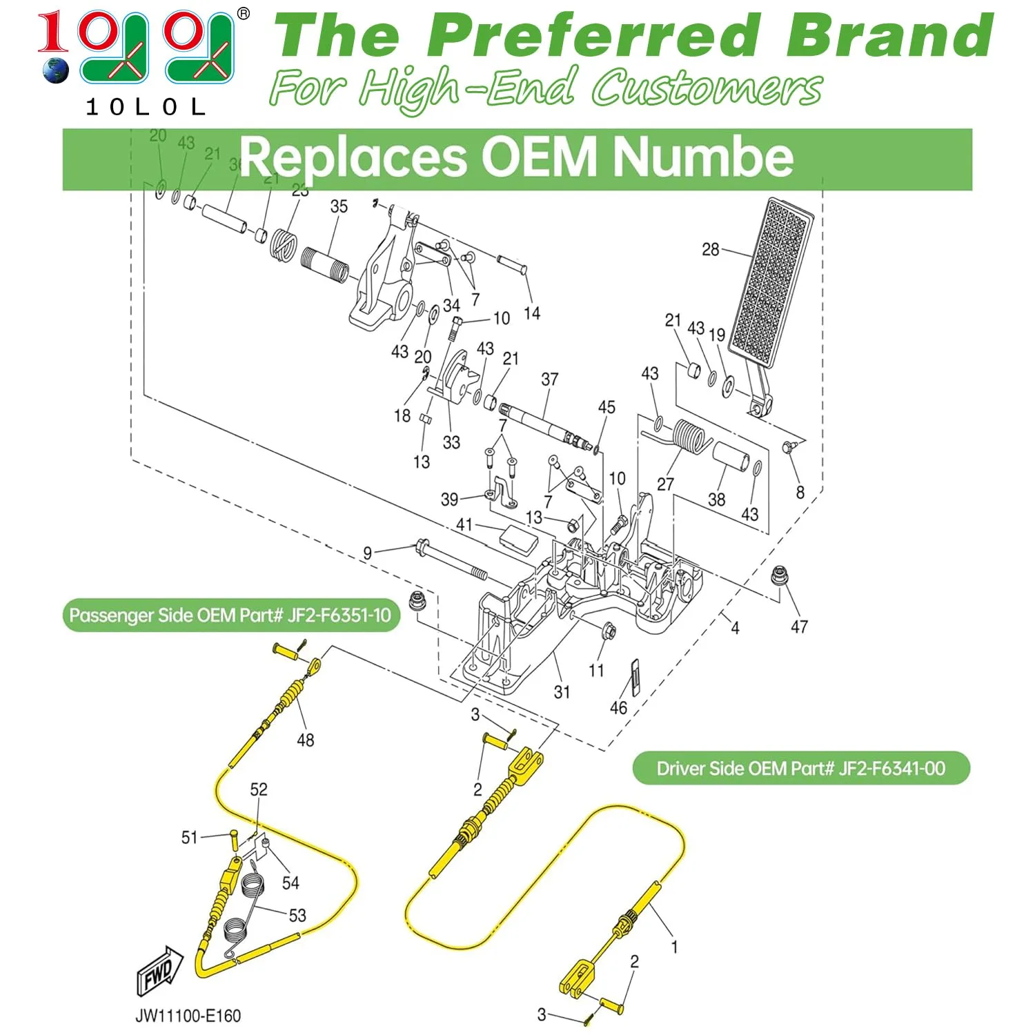 10L0L Yamaha Golf Cart Brake Cable Set, 43/51 in. image 3