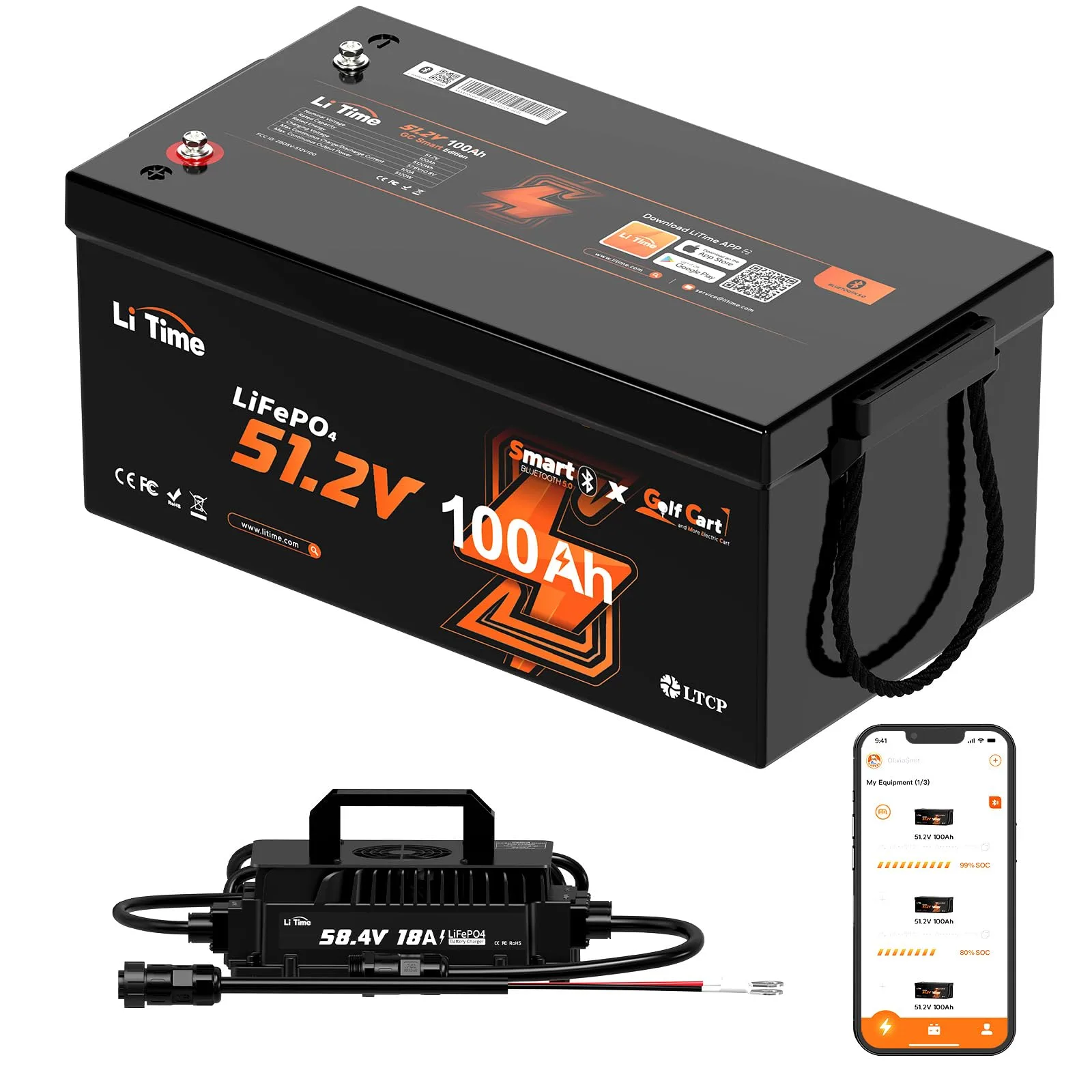 LiTime 48V 100Ah Lithium Golf Cart Battery Kit