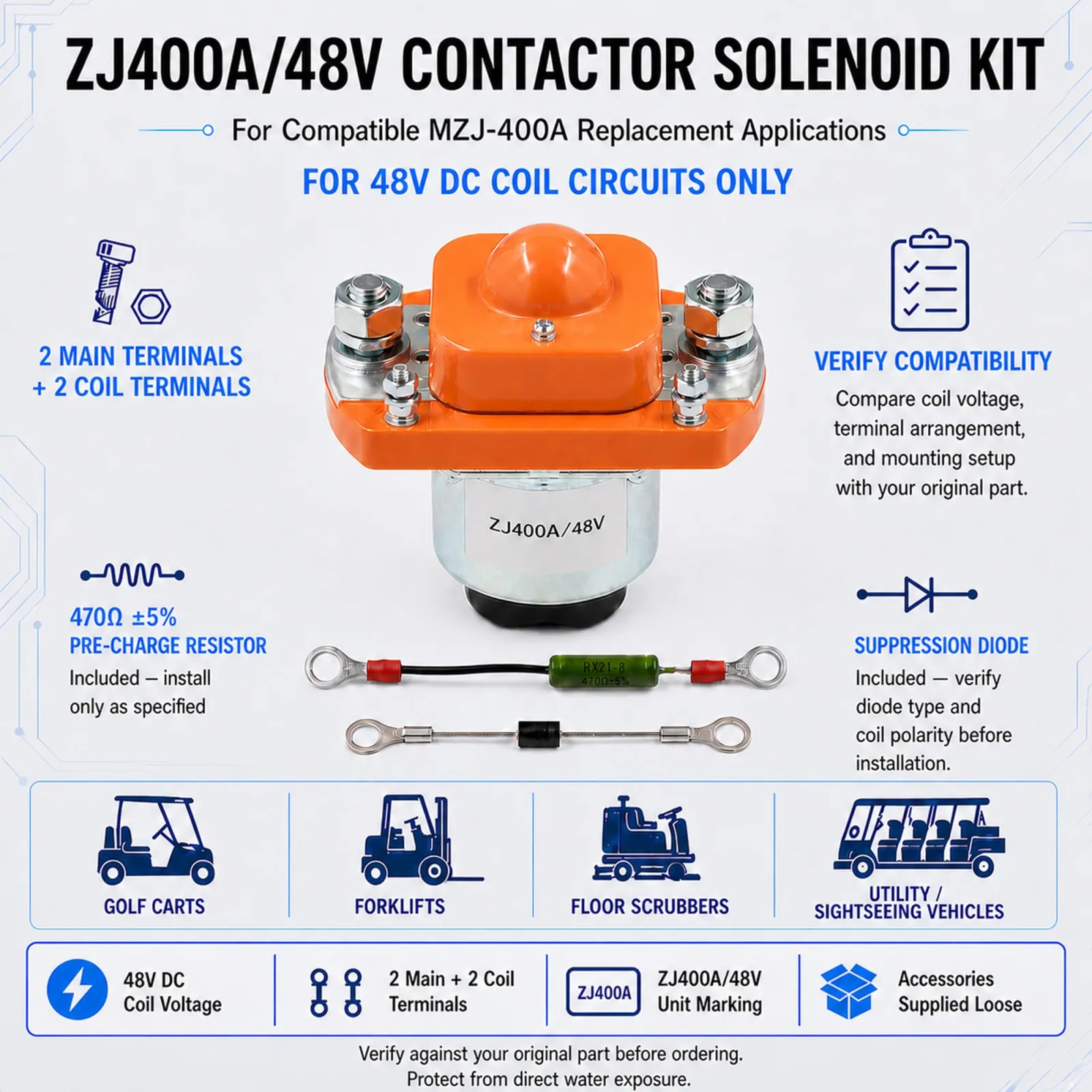 Manioiity MZJ-400A 48V 400A Solenoid Contactor image 2