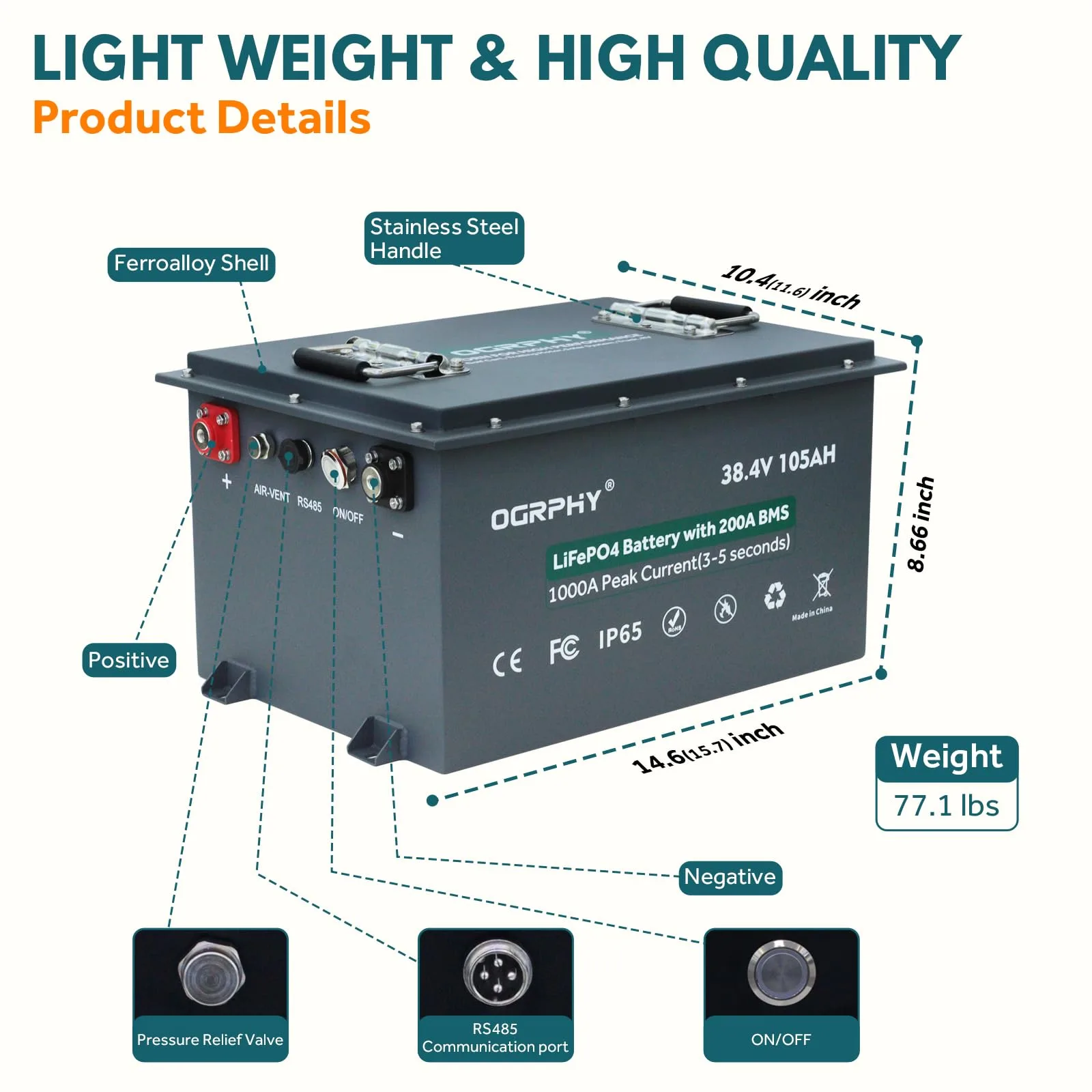 OGRPHY 36V 105Ah LiFePO4 Golf Cart Battery OG-36V 105AH image 2