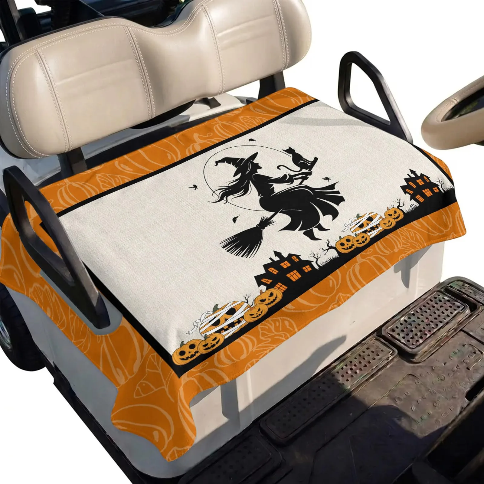 DecorLovee Orange Halloween Golf Cart Seat Cover