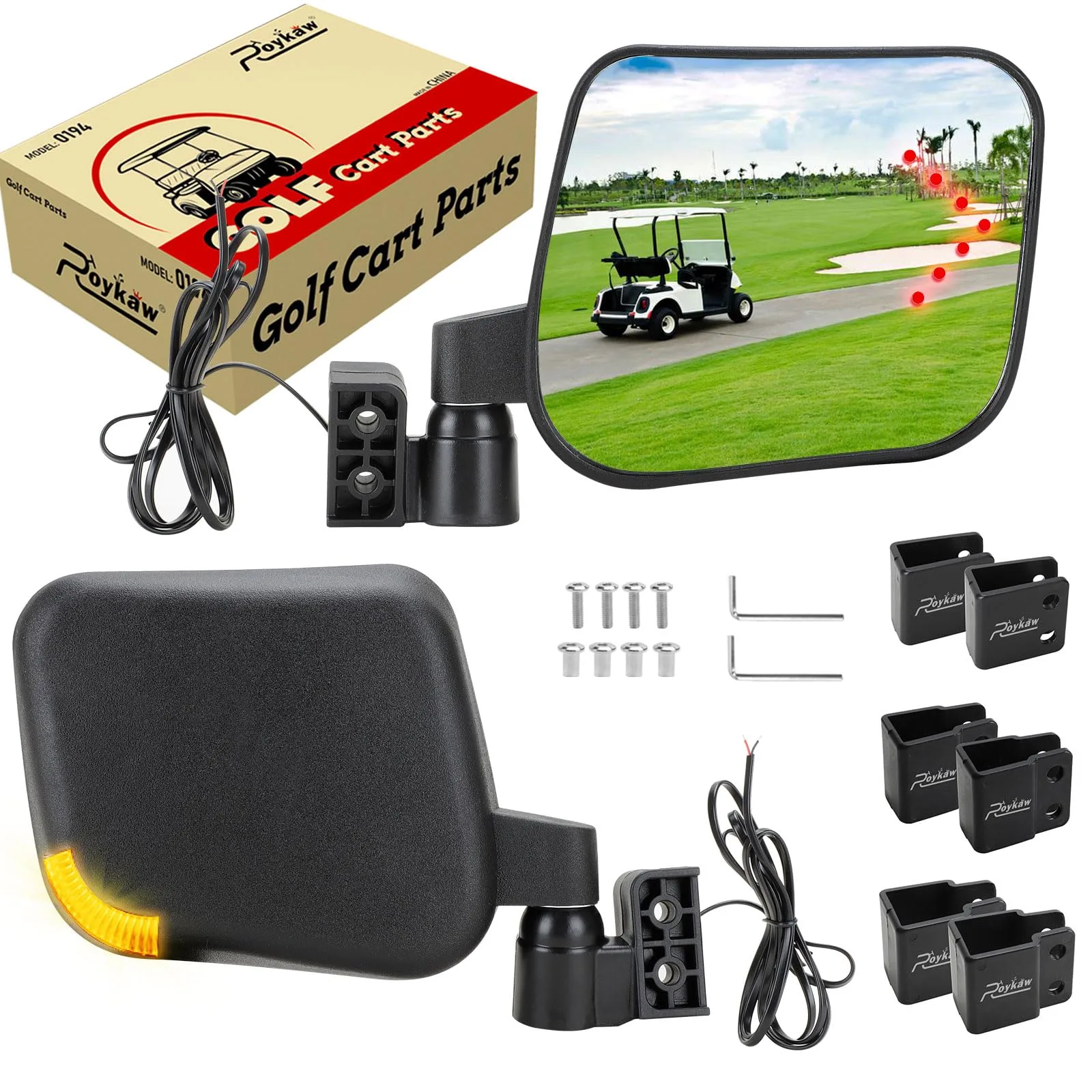 Roykaw Golf Cart Folding Side Mirrors with LED Turn Signals
