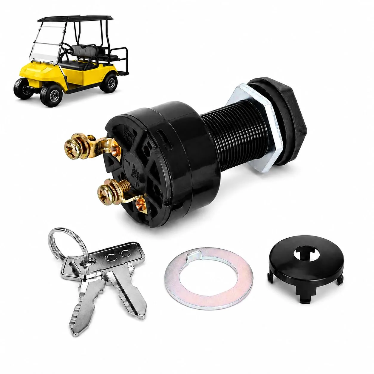 Roykaw Ignition Key Switch 101826201 for Club Car DS (2-Terminal, 36/48V)