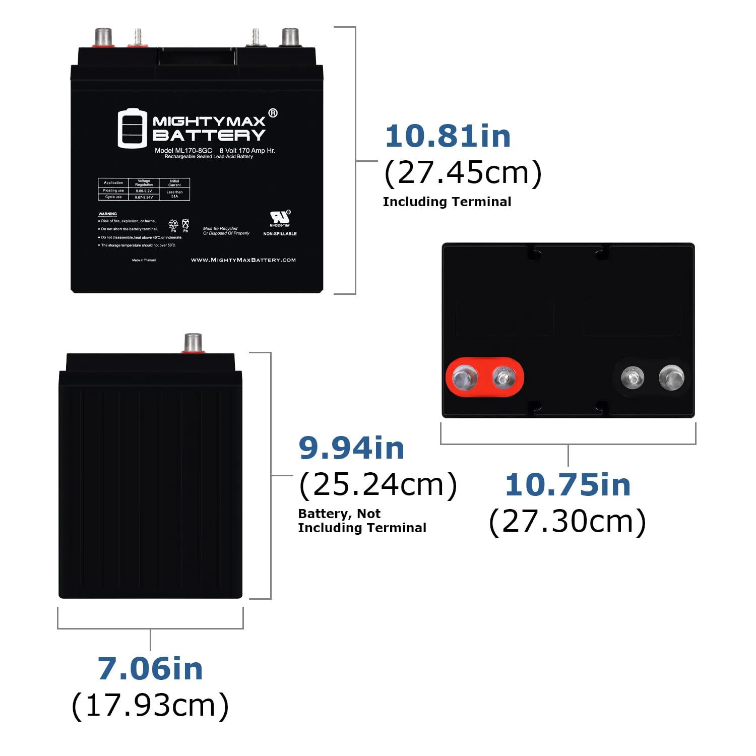 Mighty Max ML170-8GC 8V 170Ah AGM Dual-Terminal Battery — 6 Pack image 2