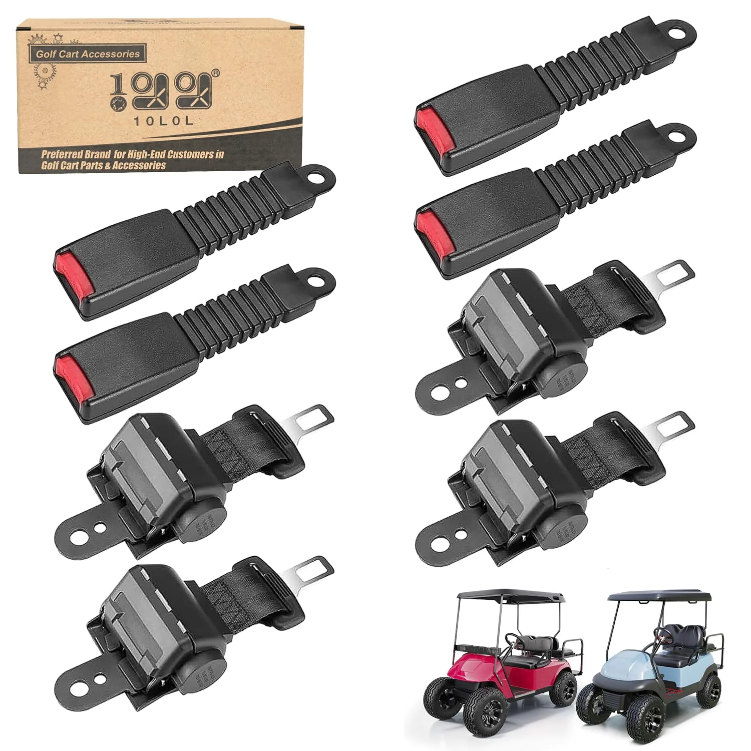 10L0L 42-Inch Retractable Golf Cart Seat Belts, 4-Piece Set