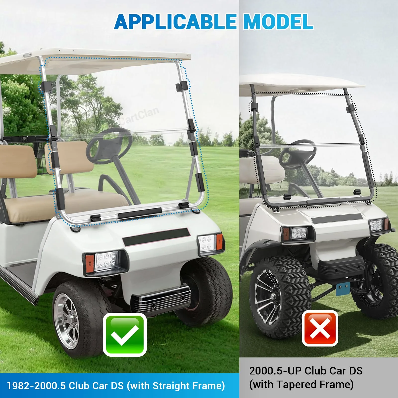 CartClan CT-0231 Clear Folding Windshield for Club Car DS image 2