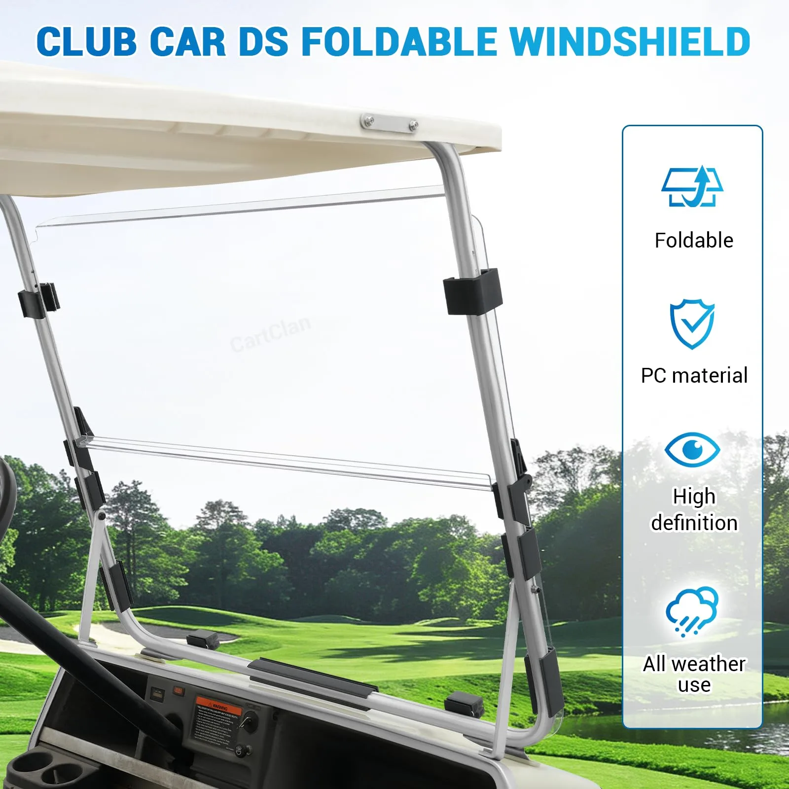 CartClan CT-0231 Clear Folding Windshield for Club Car DS image 4
