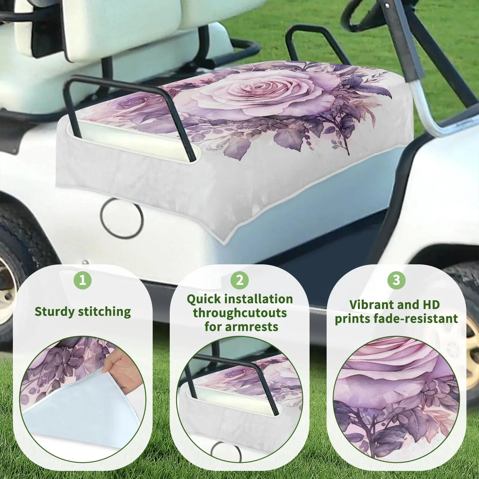Tiveruda Rose Purple Golf Cart Seat Cover 51 x 31 in image 3