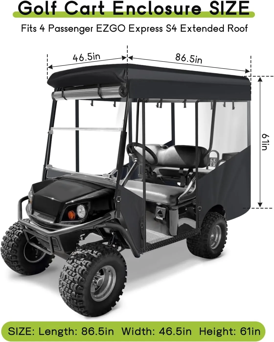 WEIMELL Golf Cart Enclosure for E-Z-GO Express S4 / TXT Long Roof - HB-Golf-Cart-Enclosures-Express-4 image 2