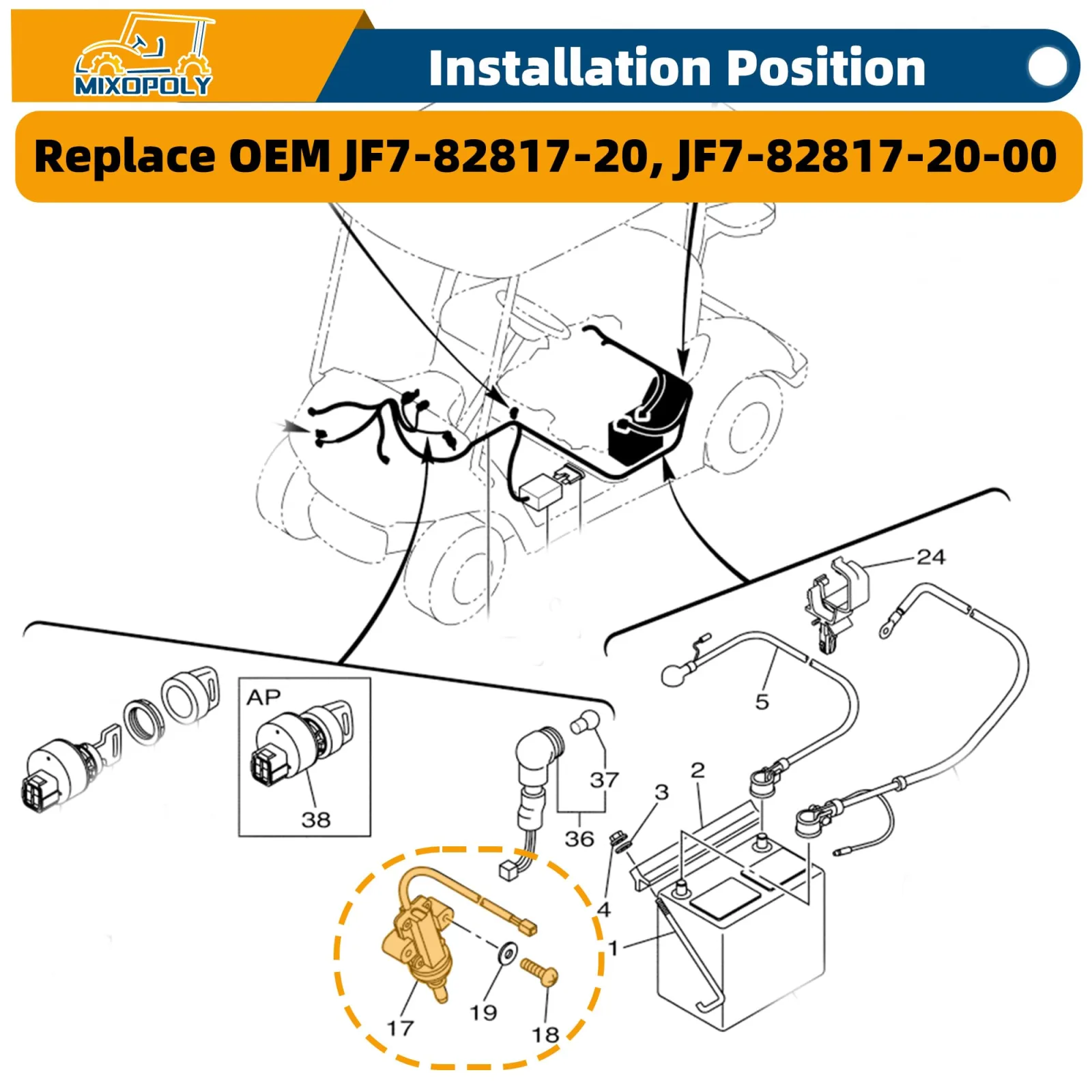 Mixopoly Stop Switch for Yamaha G14-G29/Drive Golf Carts image 2
