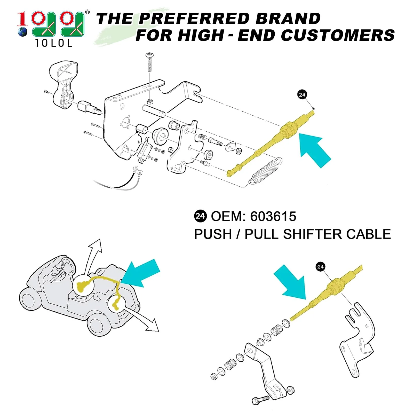 10L0L 603615 Forward/Reverse Shift Cable for E-Z-GO RXV (2008+) image 2